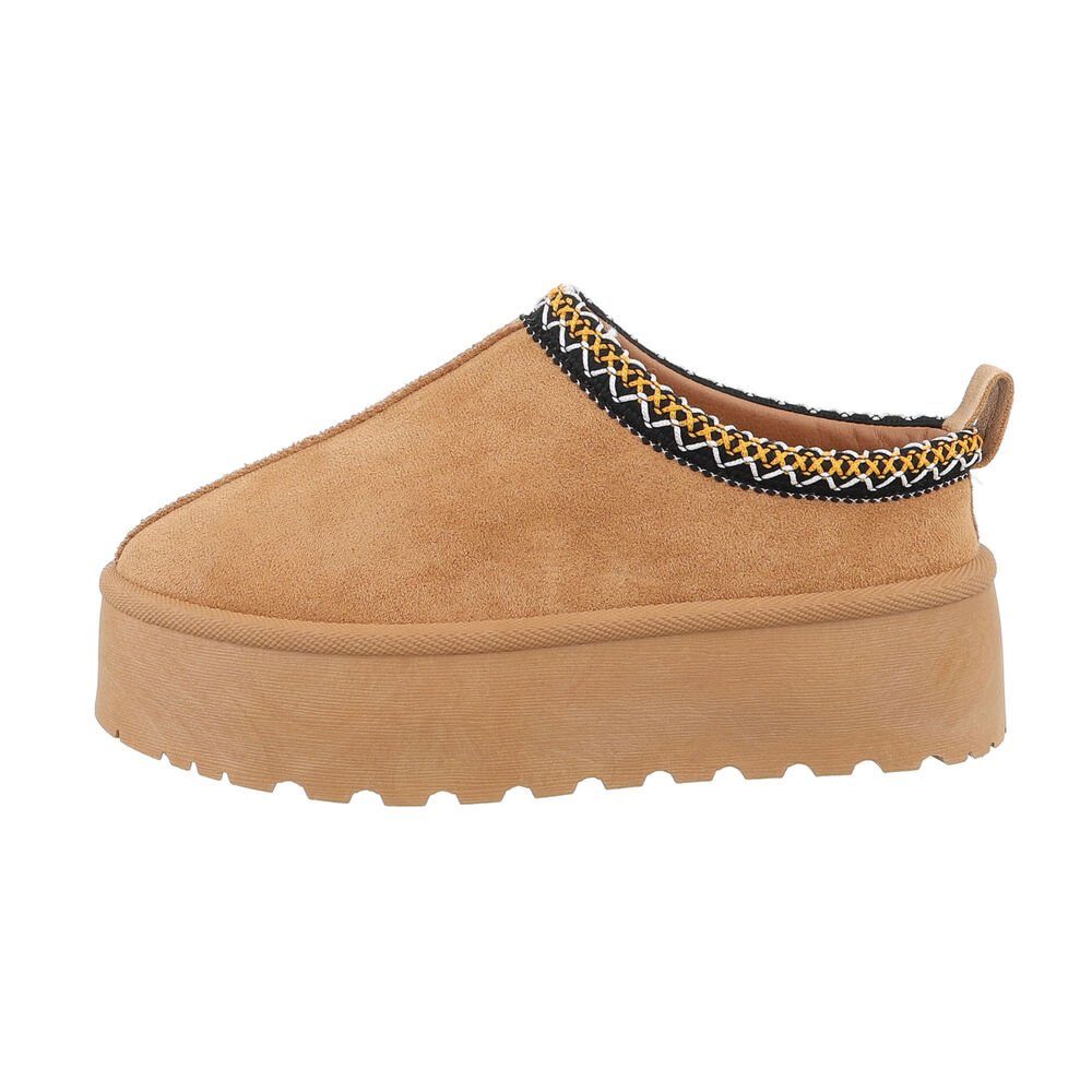 Ital-Design Die bequemen Plateau-Slipper Hausschuh (85244445) Flach Stiefeletten in Camel