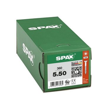 SPAX Spanplattenschraube Universalschraube, (Stahl weiß verzinkt, 360 St), 5x50 mm
