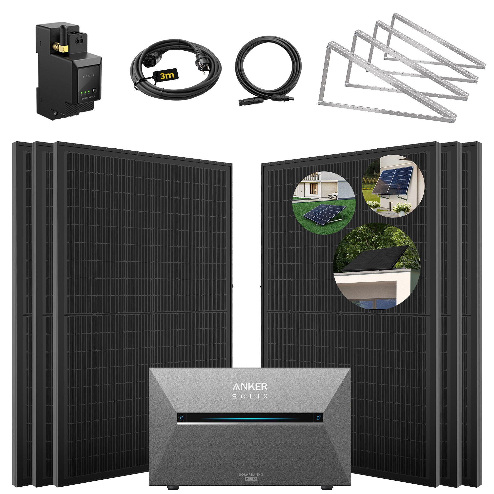 SolarMars Solaranlage 3000W Balkonkraftwerk mit Speicher Anker Solix Solarbank 3 E2700 Pro, (mit optionaler BP2700 Erweiterungsakku), mit intelligenter KI zur dynamischen Überwachung des Stromverbrauchs