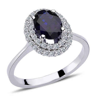 EinStein Diamant Diamantring »Diamant Oval Saphir Entourage Ring wird in 14 Karat Weißgold«, Saphirring, Diamantring, Unbehandelter Diamant, Brillant, Saphir