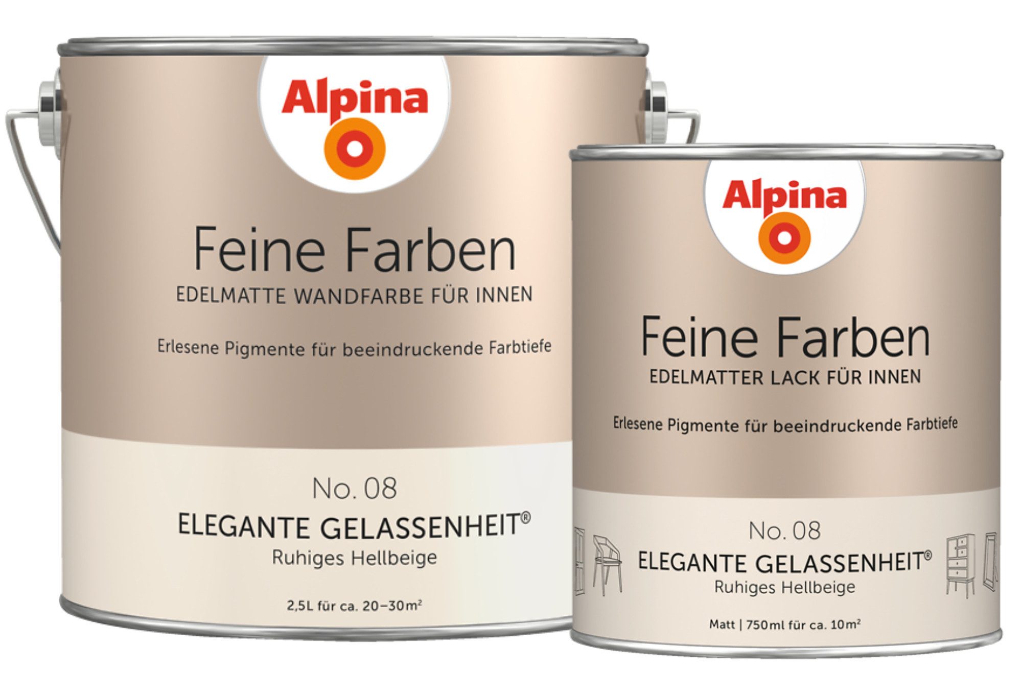 Alpina Wandfarbe - SET - Feine Farben Wandfarbe 2,5L + Lack 750ml edelmatt