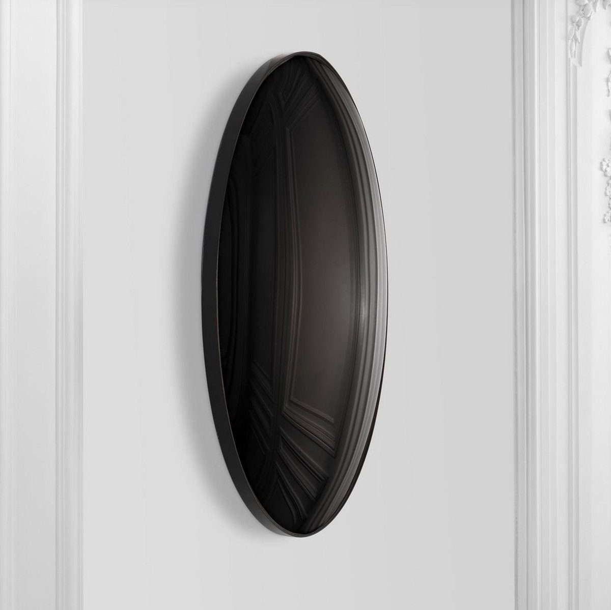 Casa Padrino Spiegel Luxus 91 cm Schwarz konvexer Möbel Runder - - Ø Luxus Spiegel Wandspiegel
