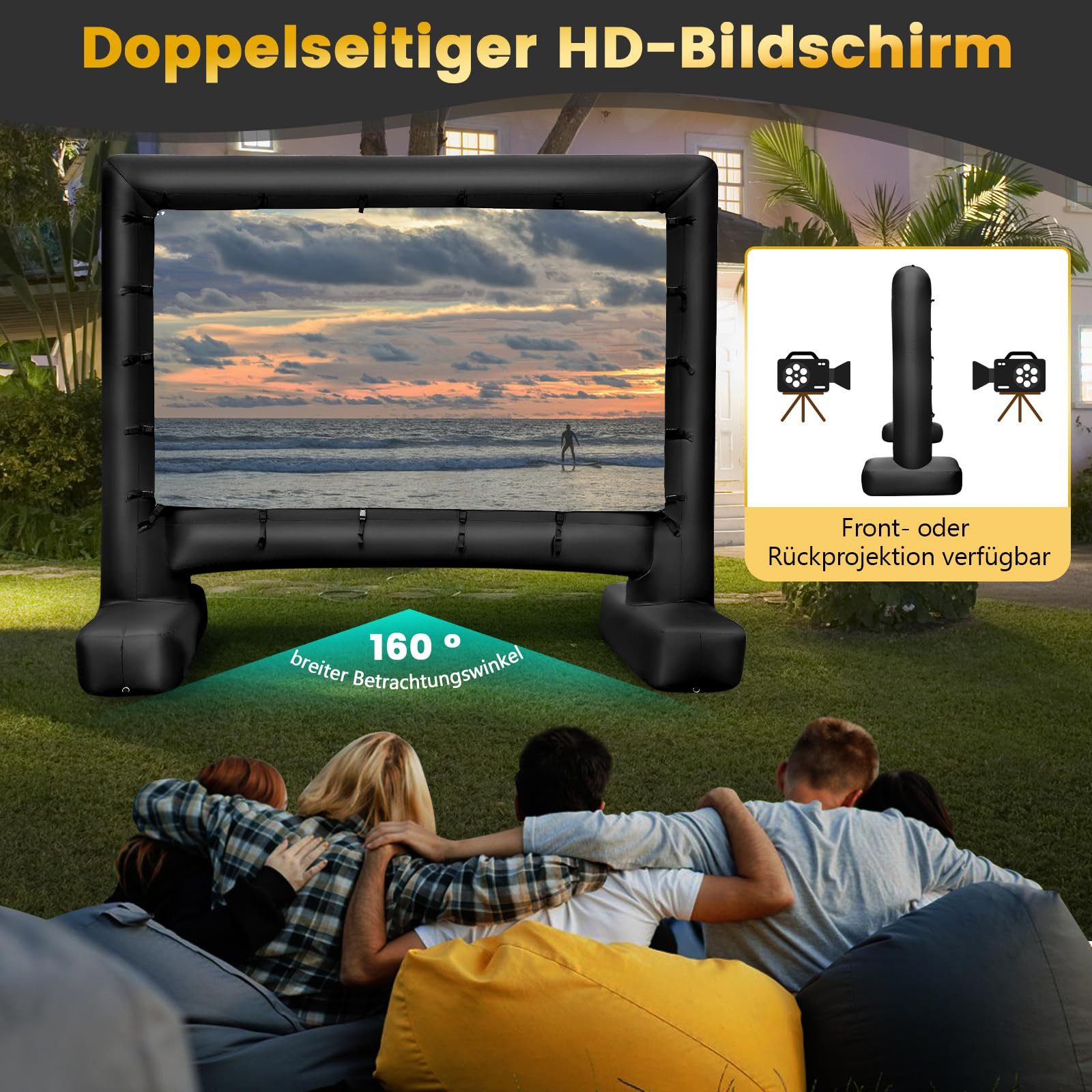 COSTWAY Leinwand aufblasbar, Projektionsleinwand 116 Zoll, 16:9, HD, 4K