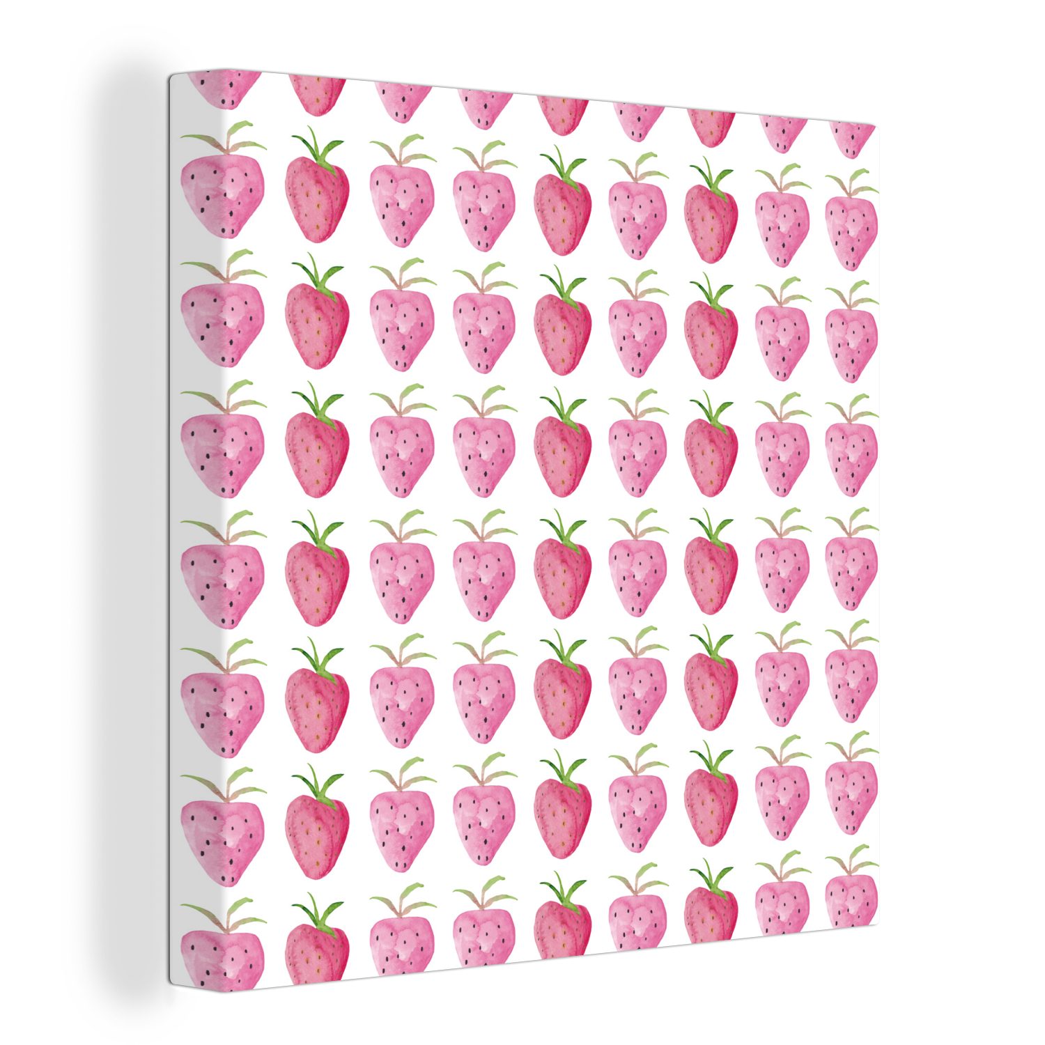OneMillionCanvasses® Leinwandbild Erdbeere - Schablonen - Aquarell, (1 St), Leinwand Bilder für Wohnzimmer Schlafzimmer