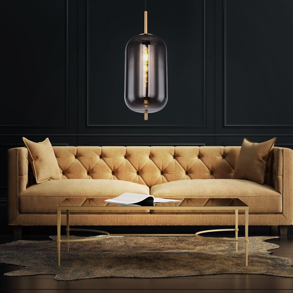 GLOBO LIGHTING Hängeleuchte, Leuchtmittel nicht inklusive, Hängelampe Pendelleuchte Deckenlampe Messing Glas Rauch H 120 cm