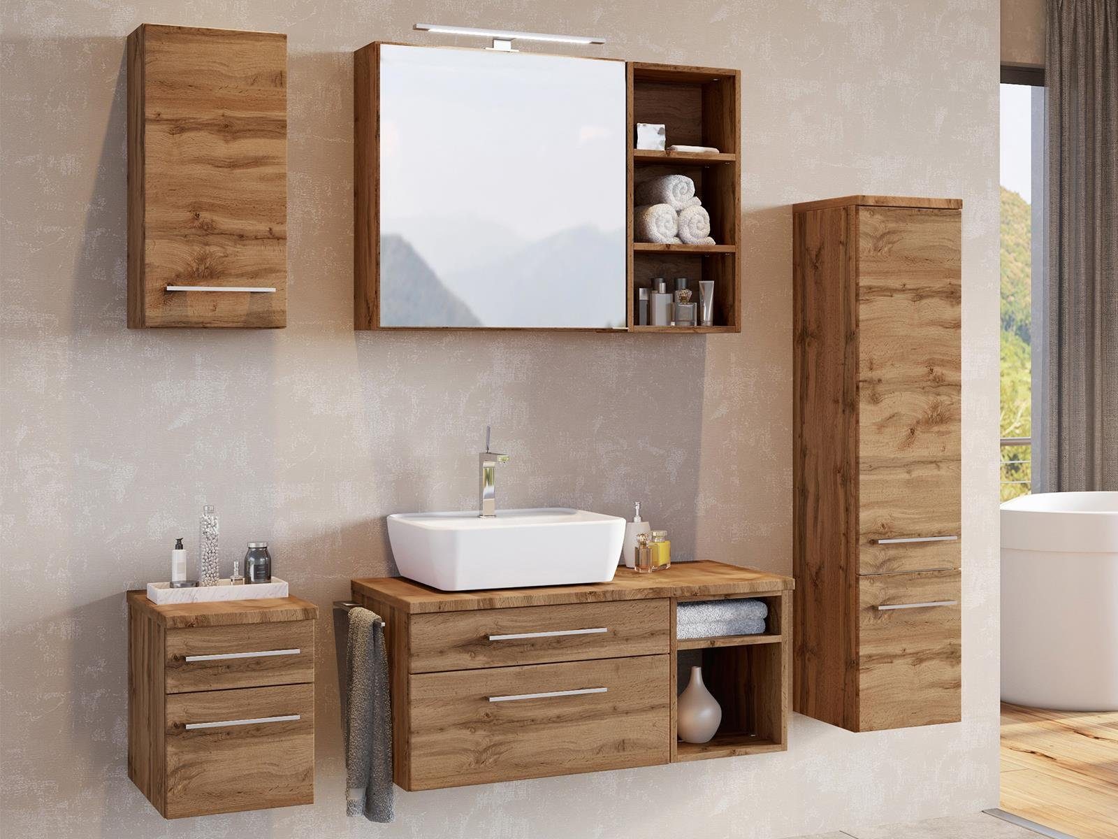 möbelando Badezimmer-Set Davos, (6-teilig, 6-St), 170 x 47 cm (B/T)