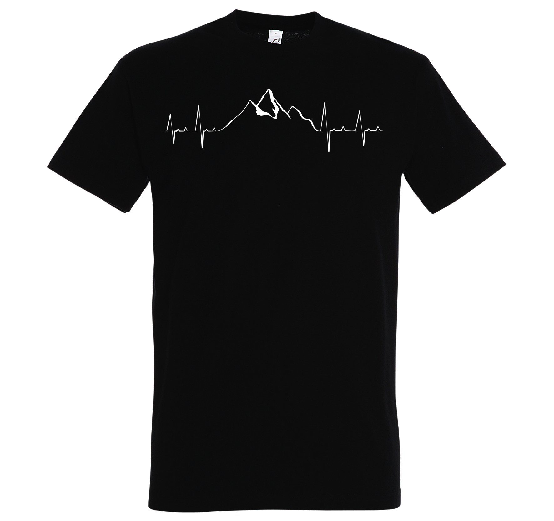 trendigem Shirt Heartbeat T-Shirt Schwarz mit Herren Designz Frontprint Youth Mountain