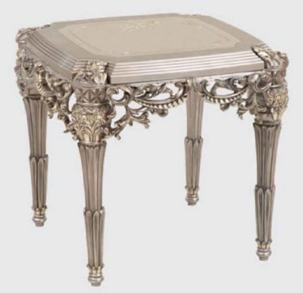 Casa Padrino Beistelltisch Luxus Barock Beistelltisch Silber / Gold 65 x 65 x H. 65 cm - Handgefertigter Massivholz Tisch im Barockstil - Barock Möbel