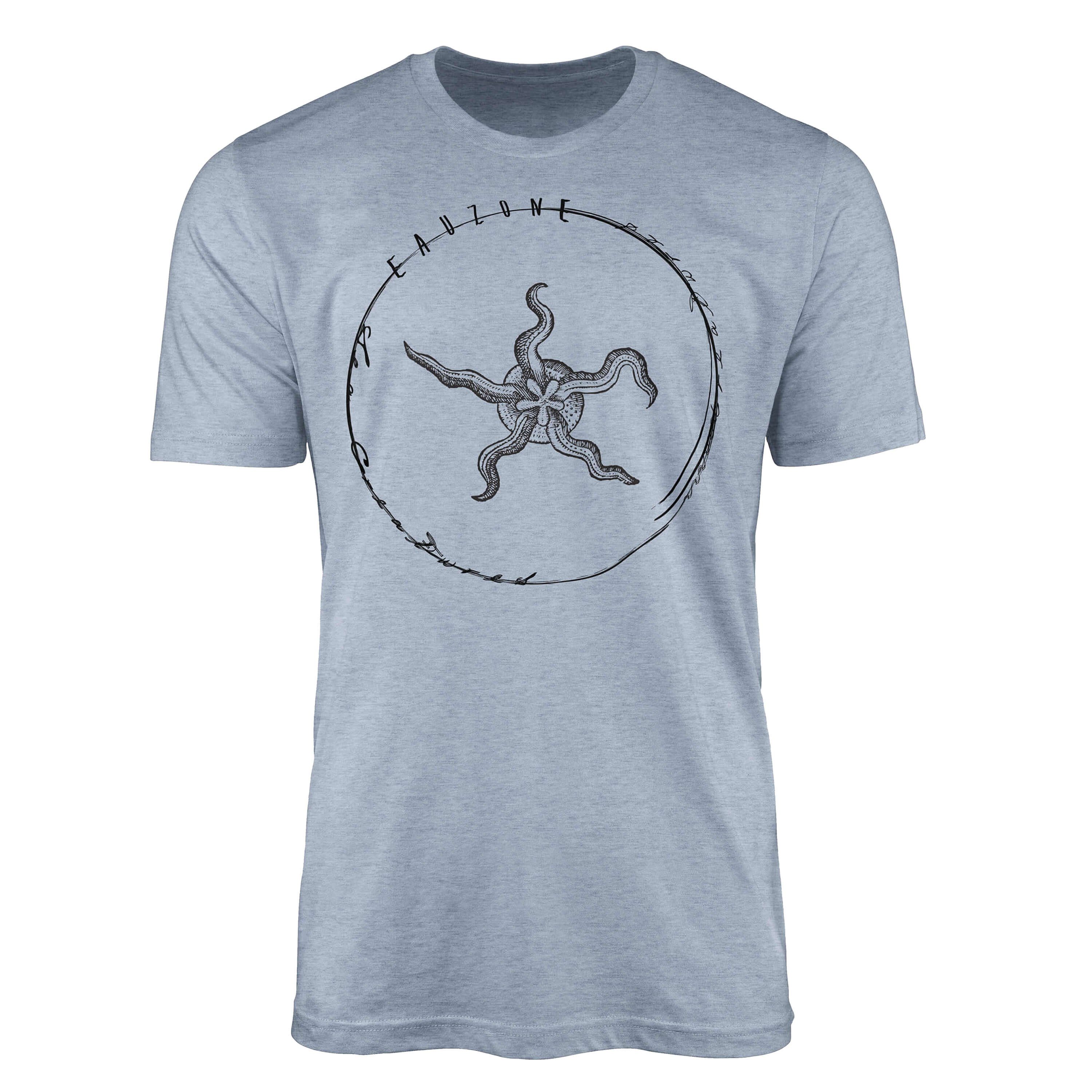 Sinus Art T-Shirt T-Shirt Tiefsee Fische - Serie: Sea Creatures, feine Struktur und sportlicher Schnitt / Sea 017 Stonewash Denim