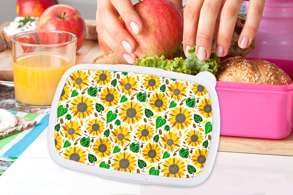 MuchoWow Lunchbox Sonnenblume Brotdose Kunststoff Blätter Erwachsene, Mädchen, Brotbox rosa - für - Muster, Snackbox, (2-tlg), Kunststoff, Kinder
