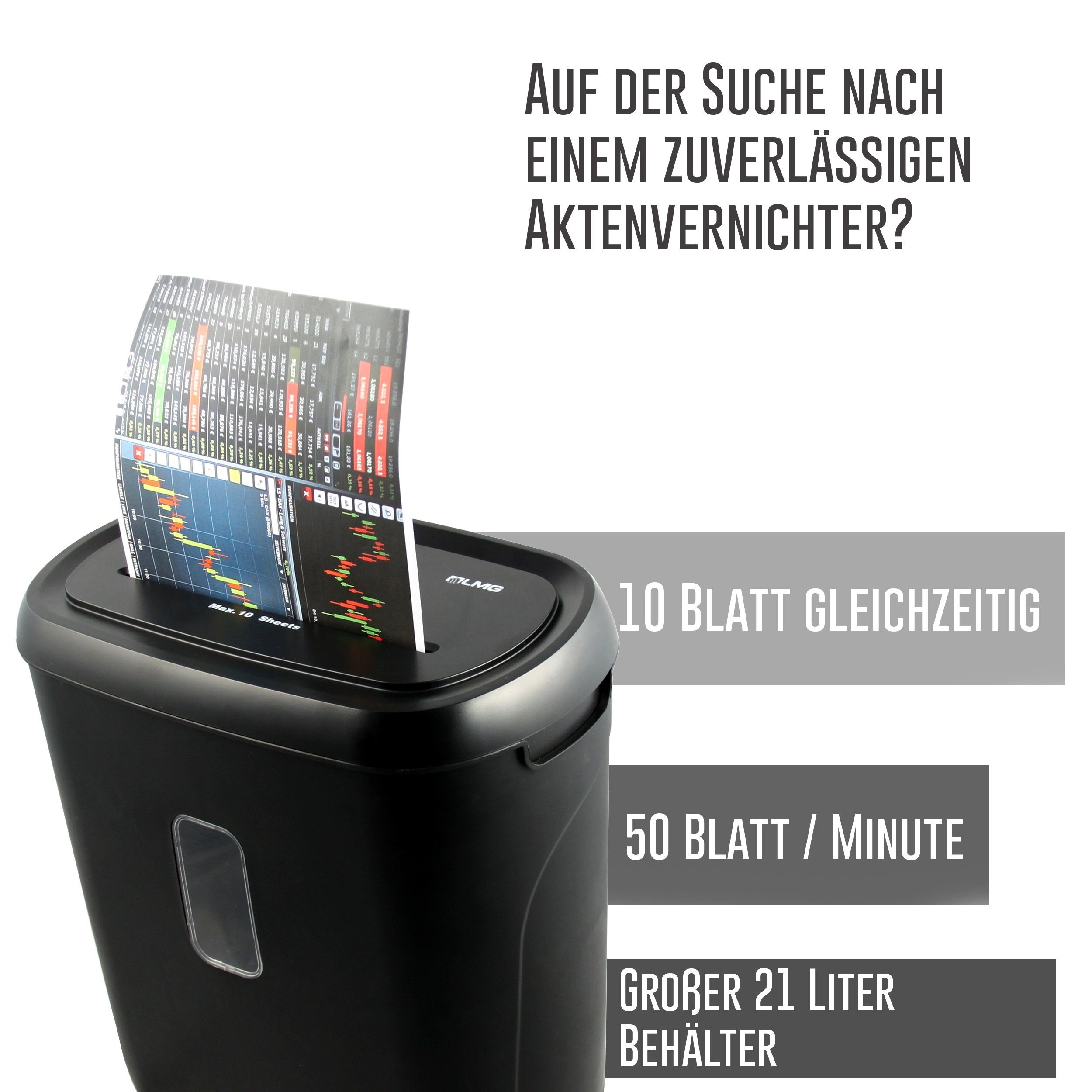 LMG Germany Aktenvernichter LMG Aktenvernichter 10 und 14 Blatt, Schredder P4, manuell, 14 Blatt Kapazität, CD-/Kartenvernichtung, P-4 Schnitt, leise