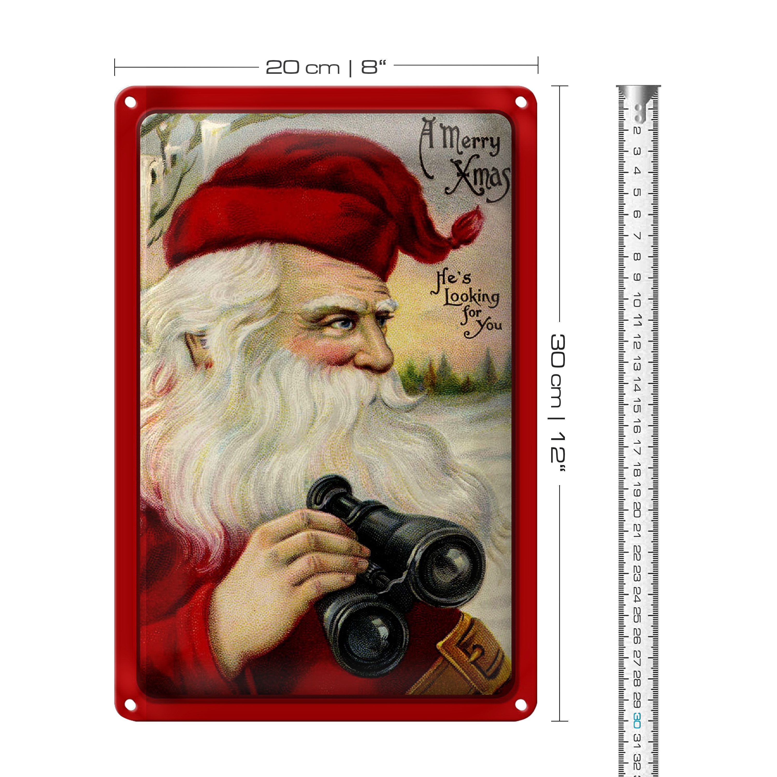Roomando Metallschild Blechschild Weihnachten Schnee Winter Santa Claus 20x30cm