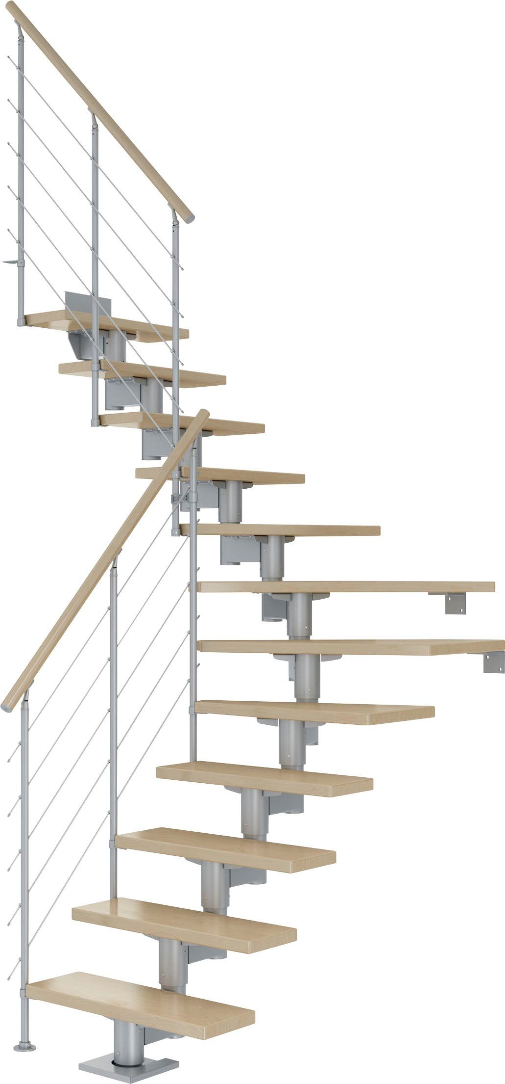 Dolle Mittelholmtreppe Cork, für Geschosshöhen bis 315 cm, Stufen offen, Ahorn/Metall