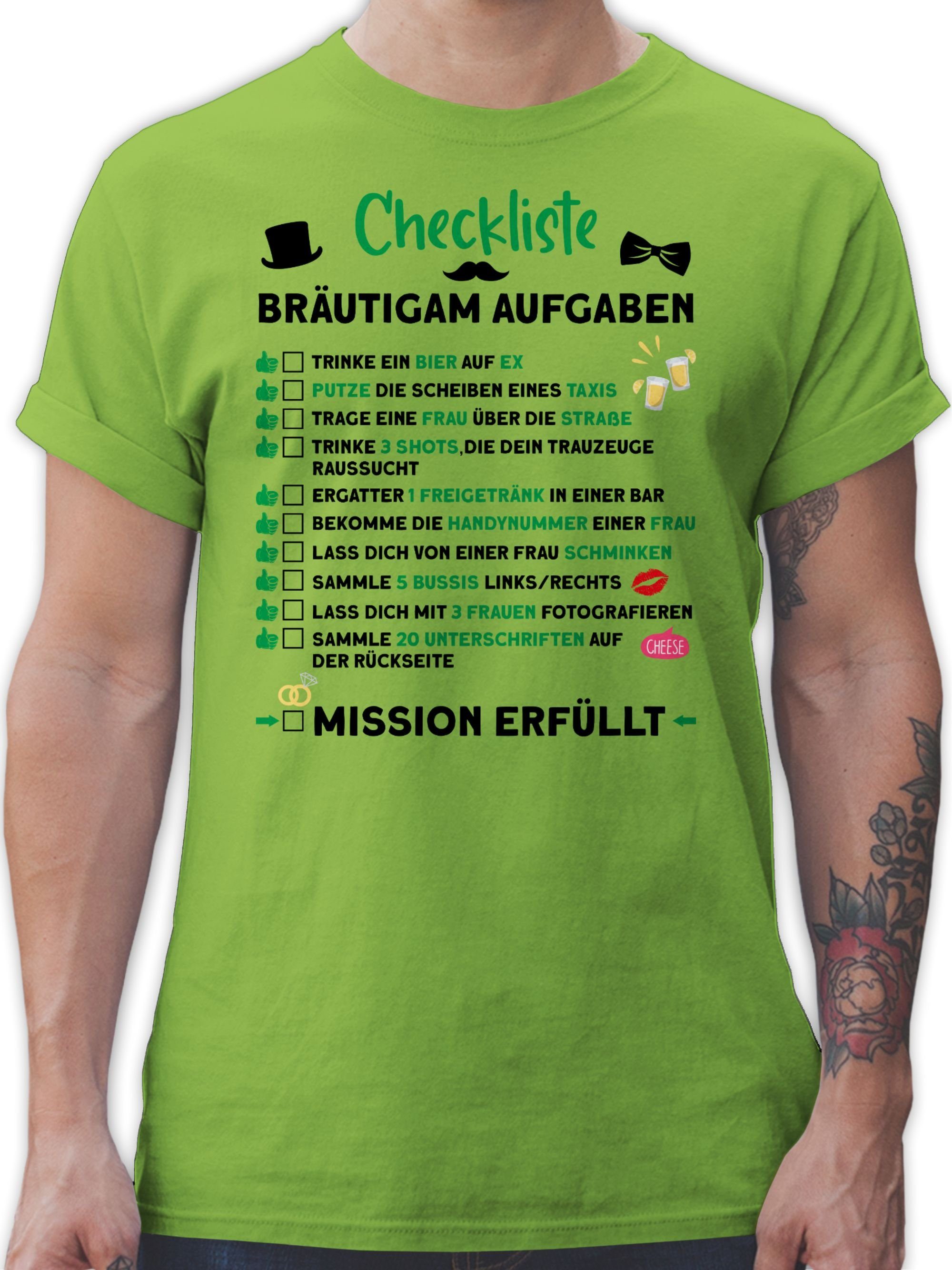 T-Shirt Bräutigam JGA Shirtracer JGA 2 Checkliste Männer Aufgaben Hellgrün