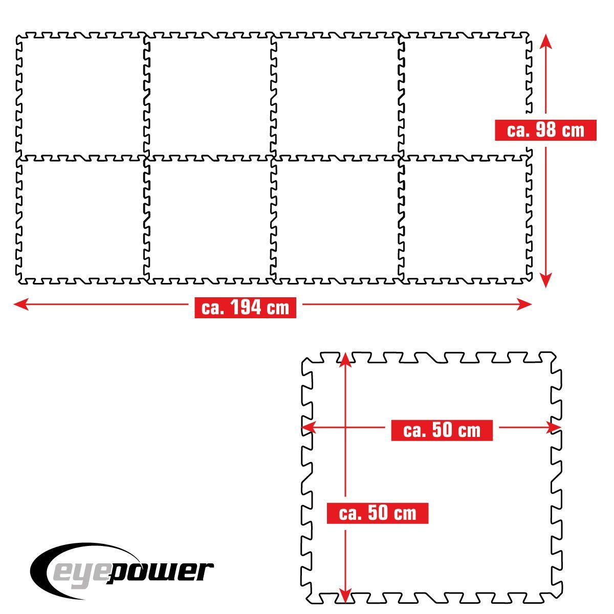 eyepower Bodenmatte 1,9m² Poolunterlage - Bodenschutzmatte 8 Outdoor - Pool Große 50x50cm, Poolmatten