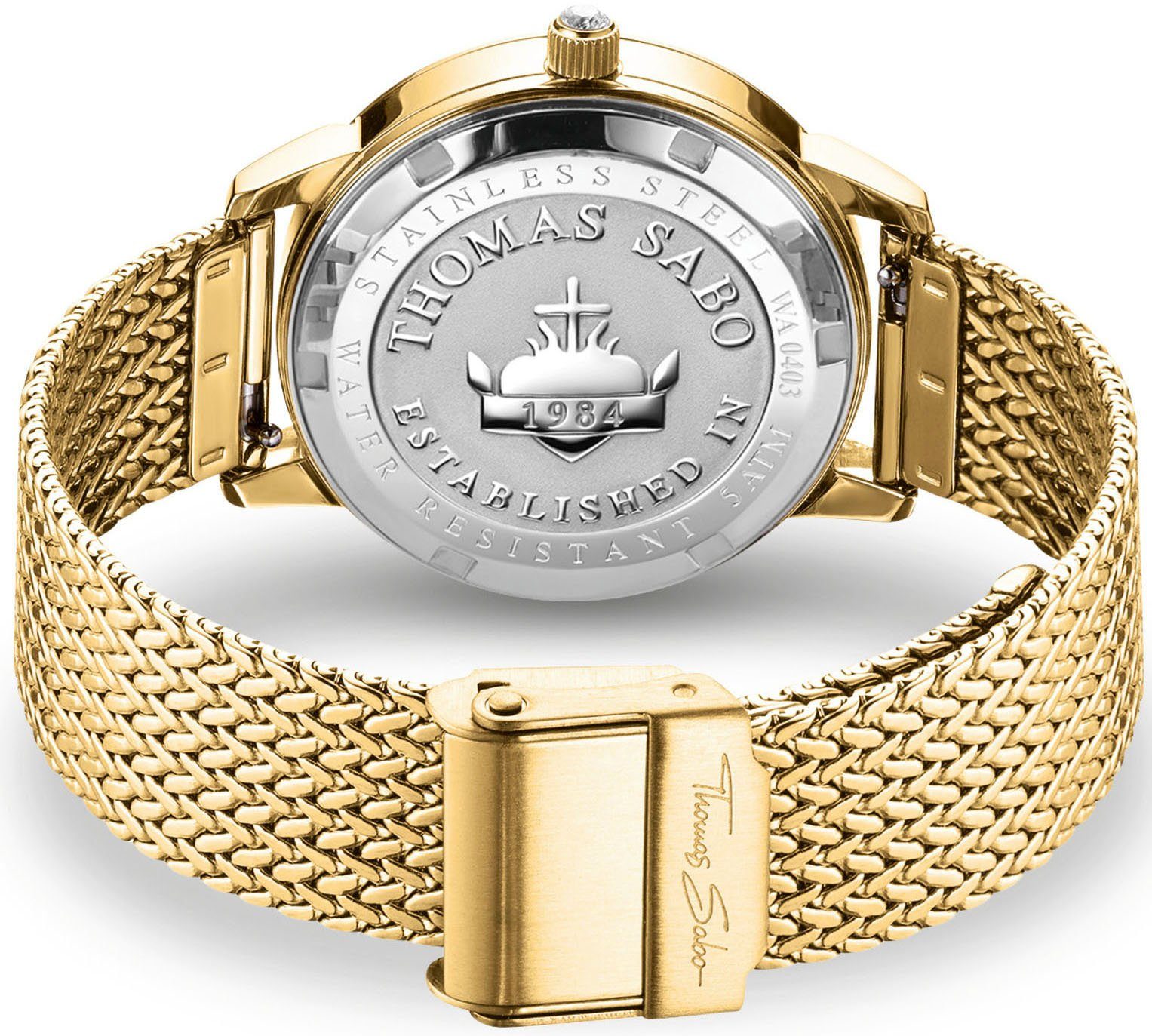 THOMAS SABO Quarzuhr COSMIC AMULET WA0403-264-207-33 MM, Armbanduhr, Damenuhr, Zirkonia, Herz, Mond, Sterne, Edelstahlarmband