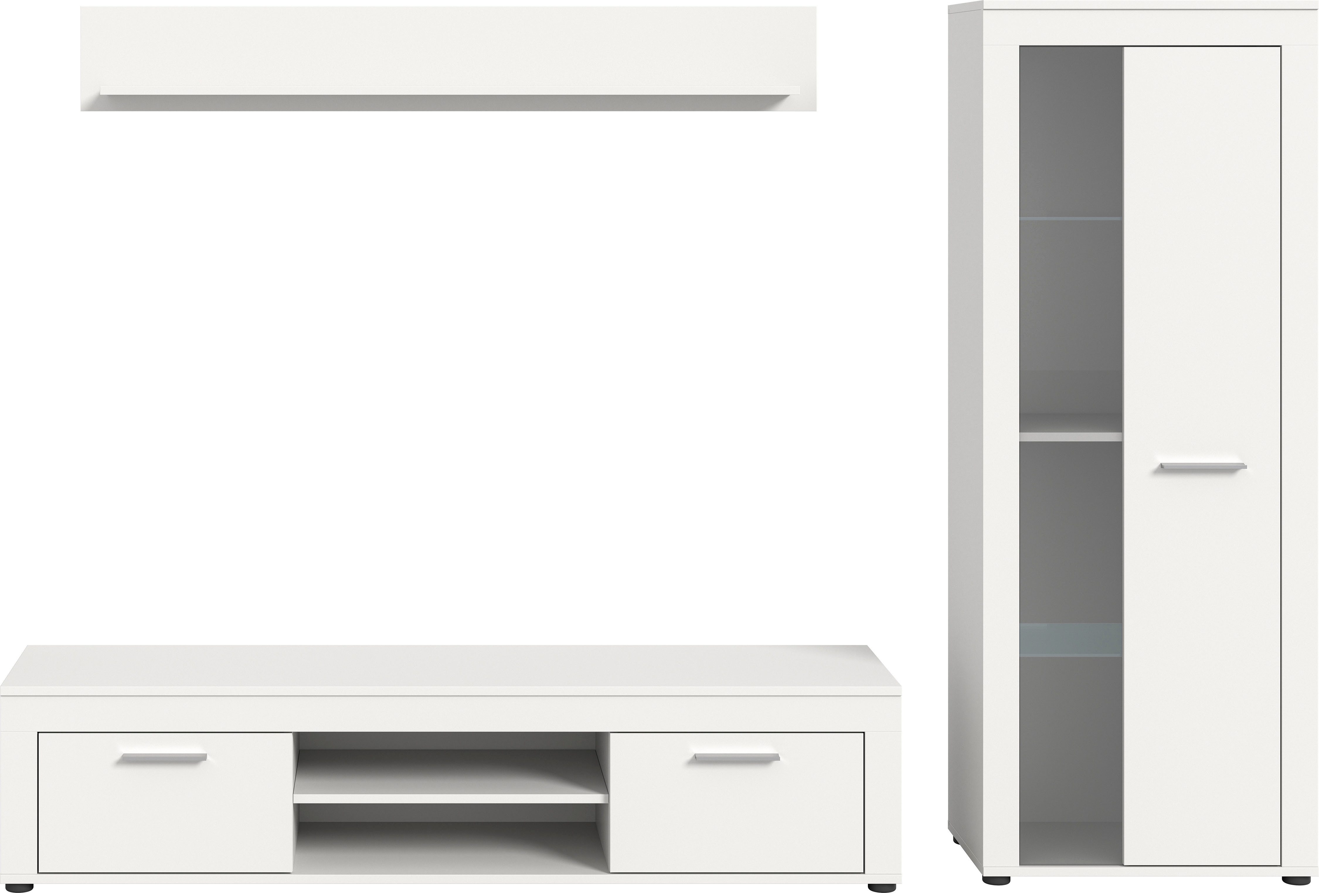 Home affaire Wohnwand AOSTA, TOPSELLER!, Breite 235cm, 3-teilige Wohn-Kombination, (3-St., bestehend aus: Lowboard, Wandboard, Vitrine), Wohnwand, Kombination, Anbauwand, Möbel Set, Schrankwand, Möbel Kombi