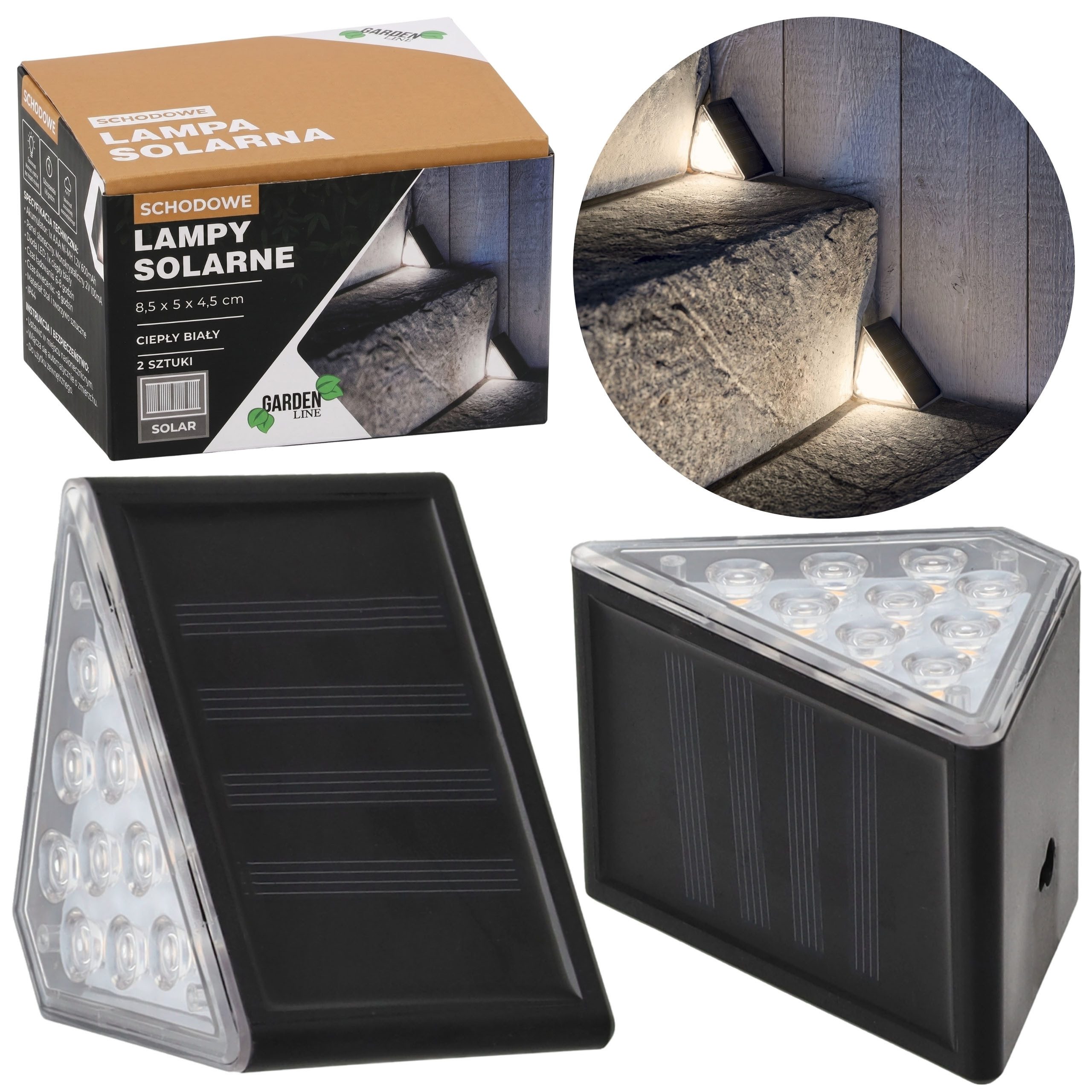 Sarcia.eu LED Solarleuchte 2er-Set LED-Solarlampen, wasserdichte Treppenlampen, warmweiß