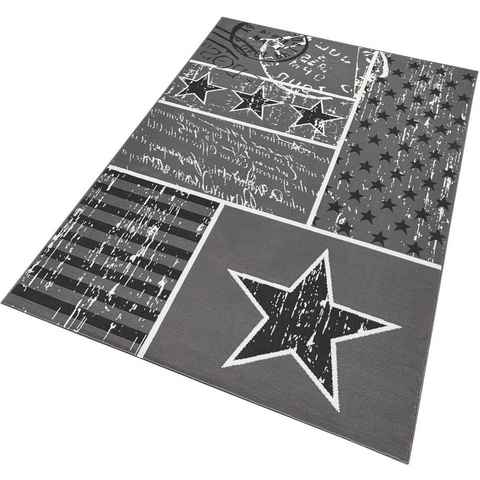 Teppich Patchwork Stars, HANSE Home, rechteckig, Höhe: 9 mm, Kurzflor, Sterne Design, Robust, Pflegeleicht, Gekettelt