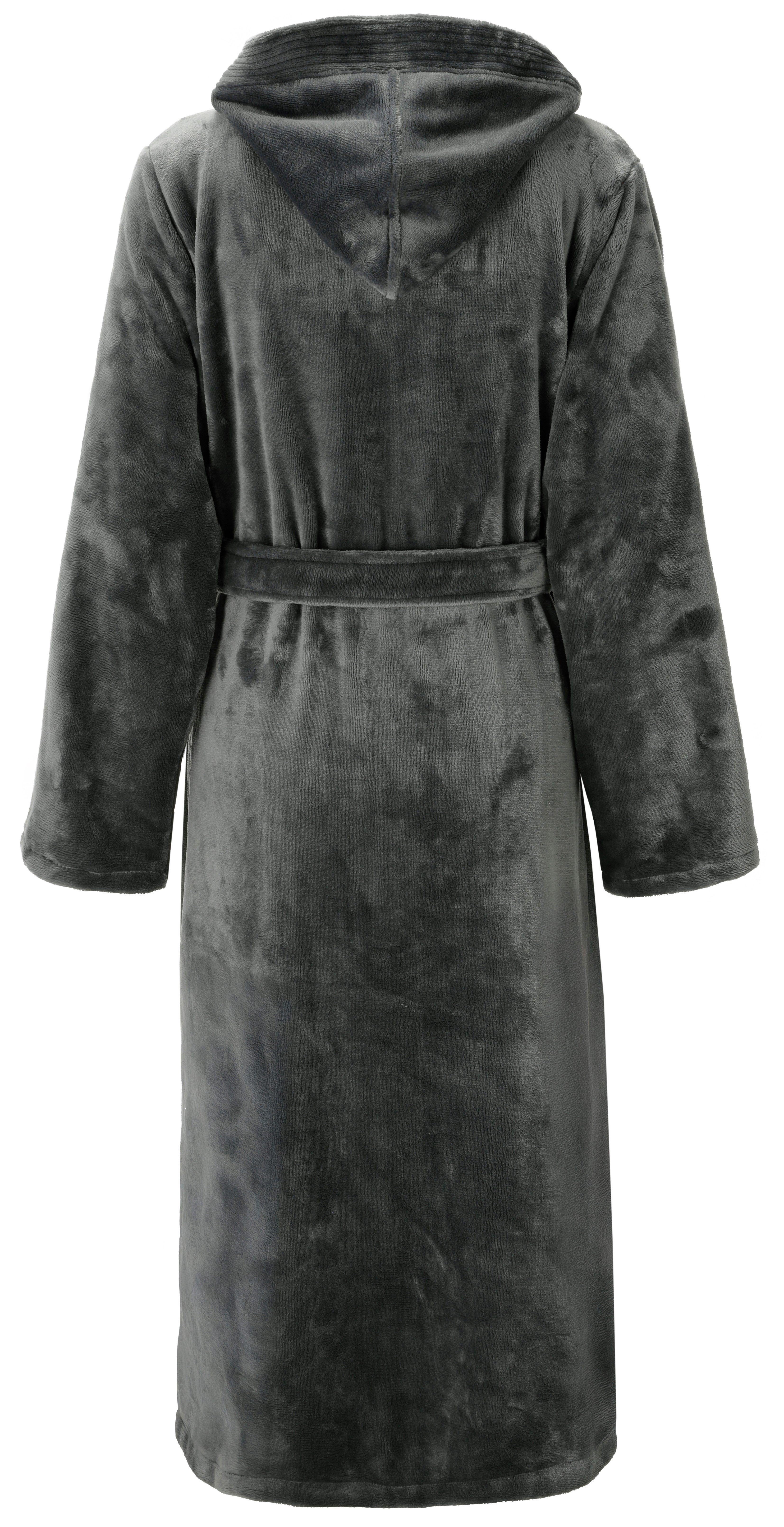 OTTO home Unisex-Bademantel Miia, ideal für Sauna, Spa & im Urlaub, Langform, Microfaser, Kapuze, Gürtel, weich und kuschelig, plüsch, für Damen und Herren, S-XL