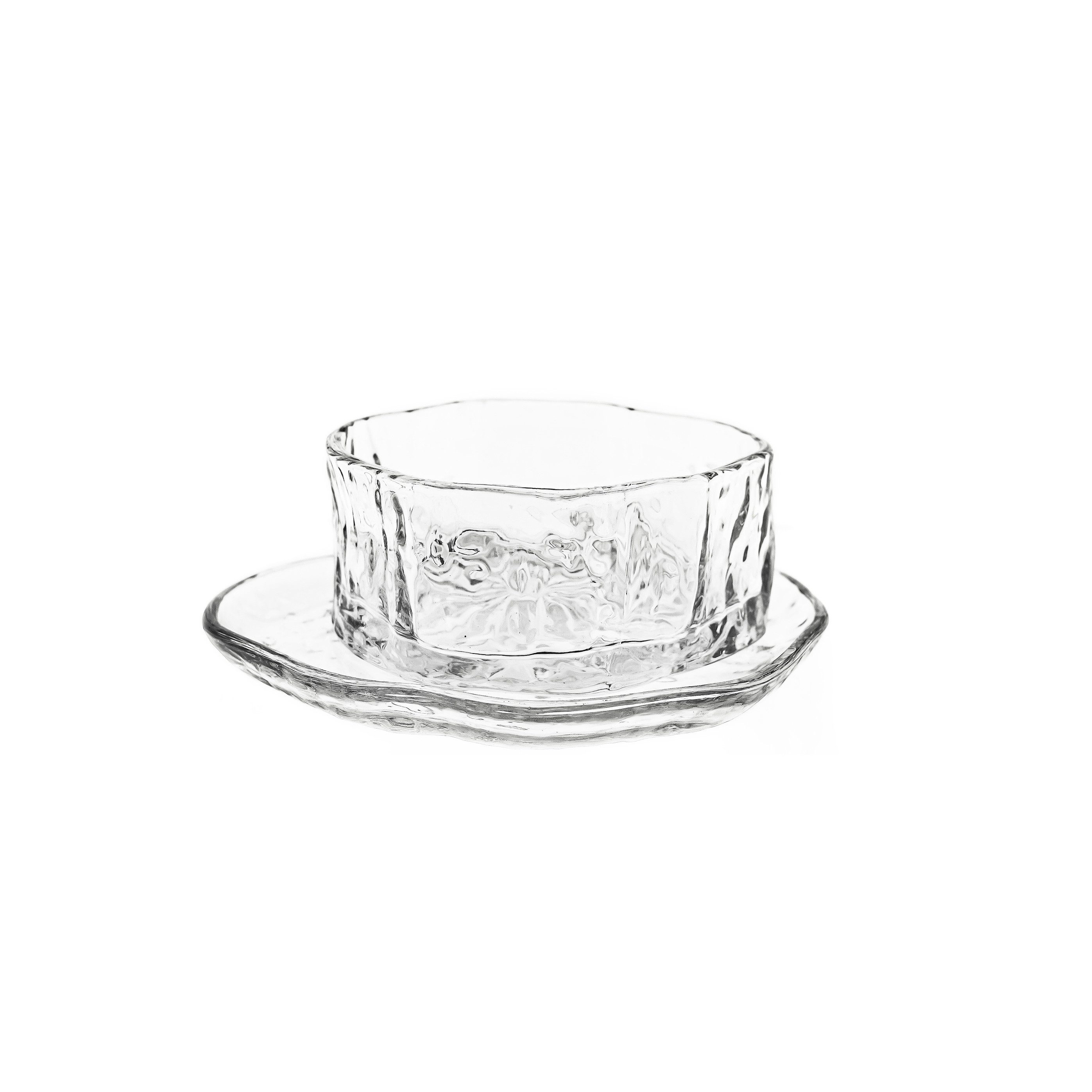 Almina Schale Snow Buccia Set Dessert- & Servierschalen mit Untersetzern - 12-teilig, Borosilikatglas, (Packung, 12-tlg), 6x Glasschalen, 6x Unterteller