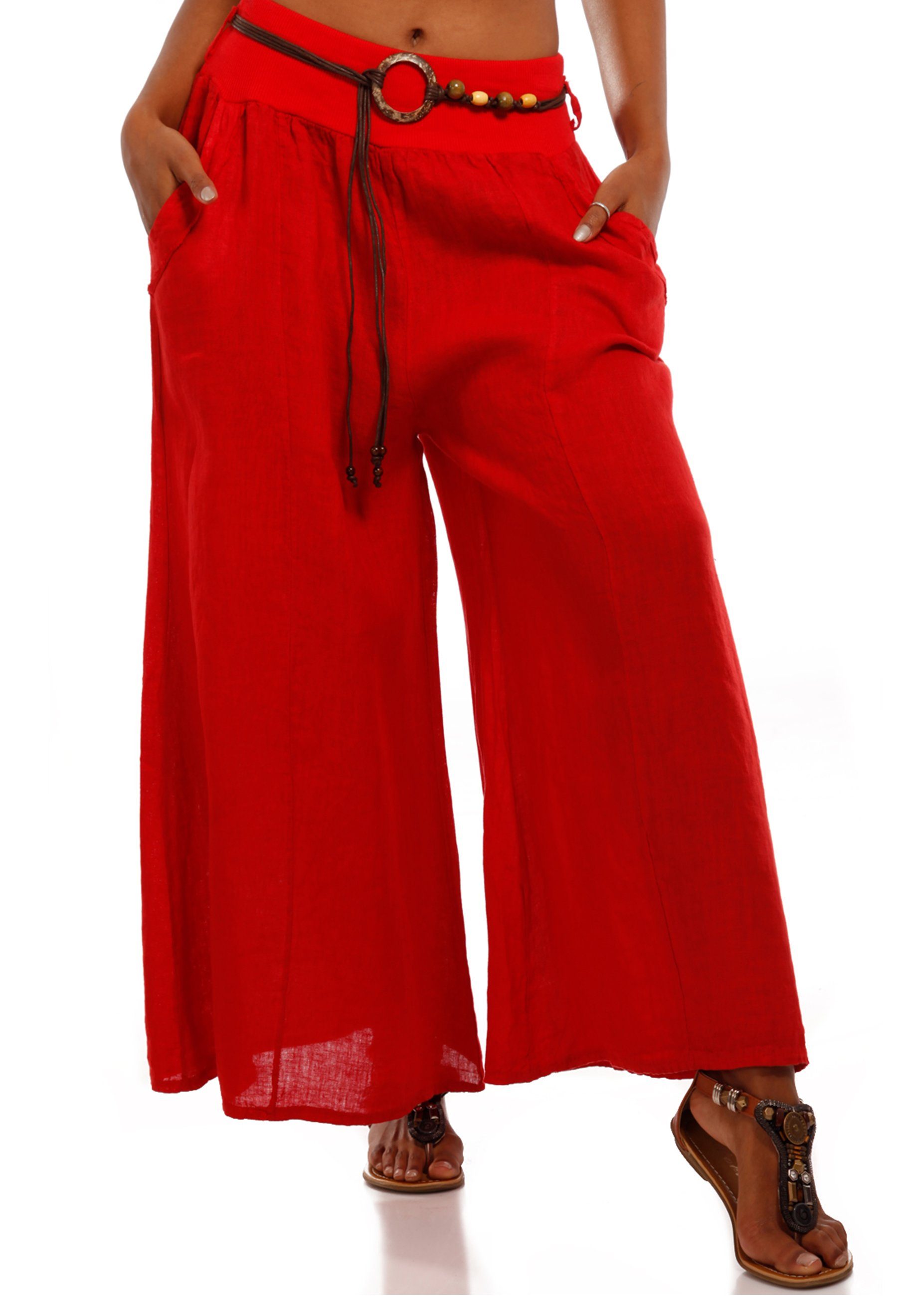 YC Fashion & Style Leinenhose Leinenhose Hosenrock mit weitem Bein (1-tlg) casual, mit elastischem Bund rot