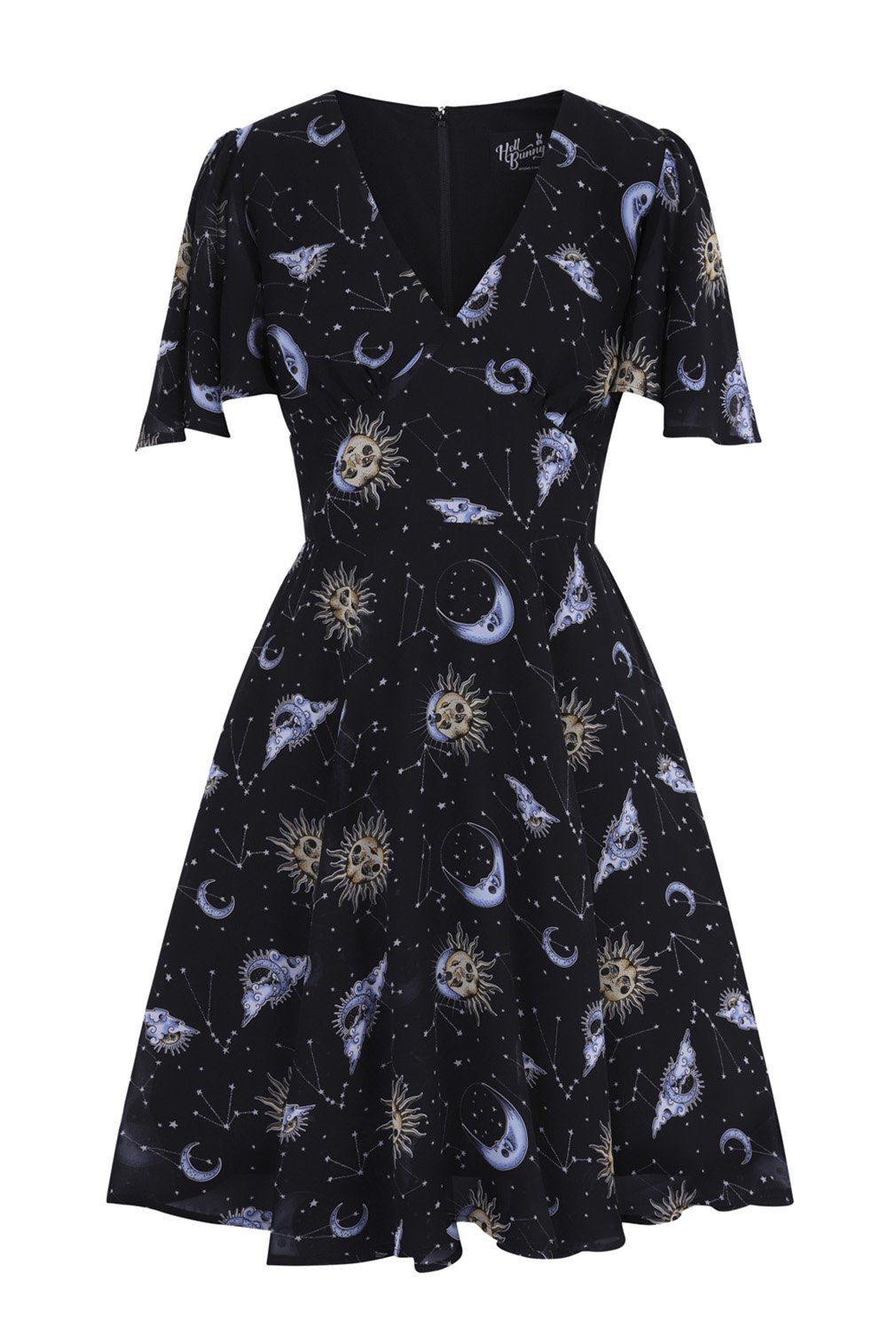 Hell Bunny A-Linien-Kleid Solaris Dress Gothic Mond Sonne Chiffon günstig online kaufen