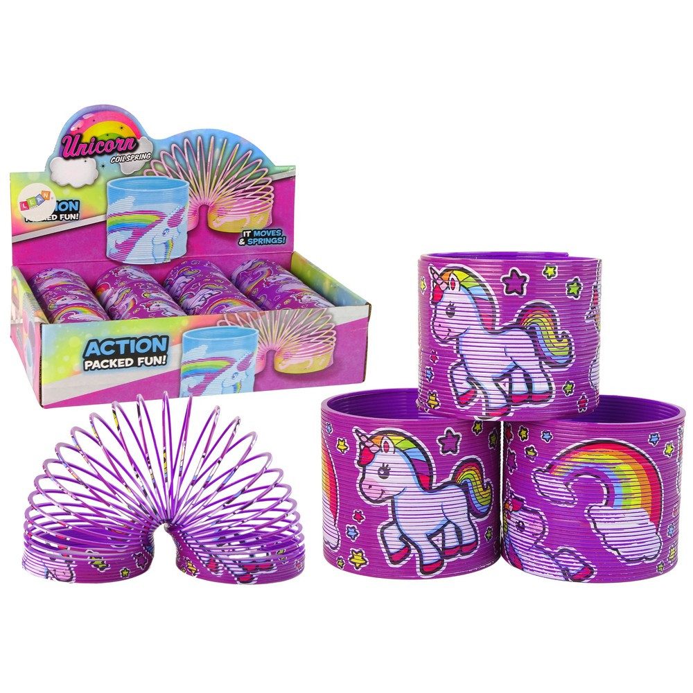 LEAN TOYS Kinder-Schlauchboot Spiralfeder Regenbogenspirale Einhornspielzeug, Einhorn-Regenbogen-Motiv, dehnbar, CE-geprüft