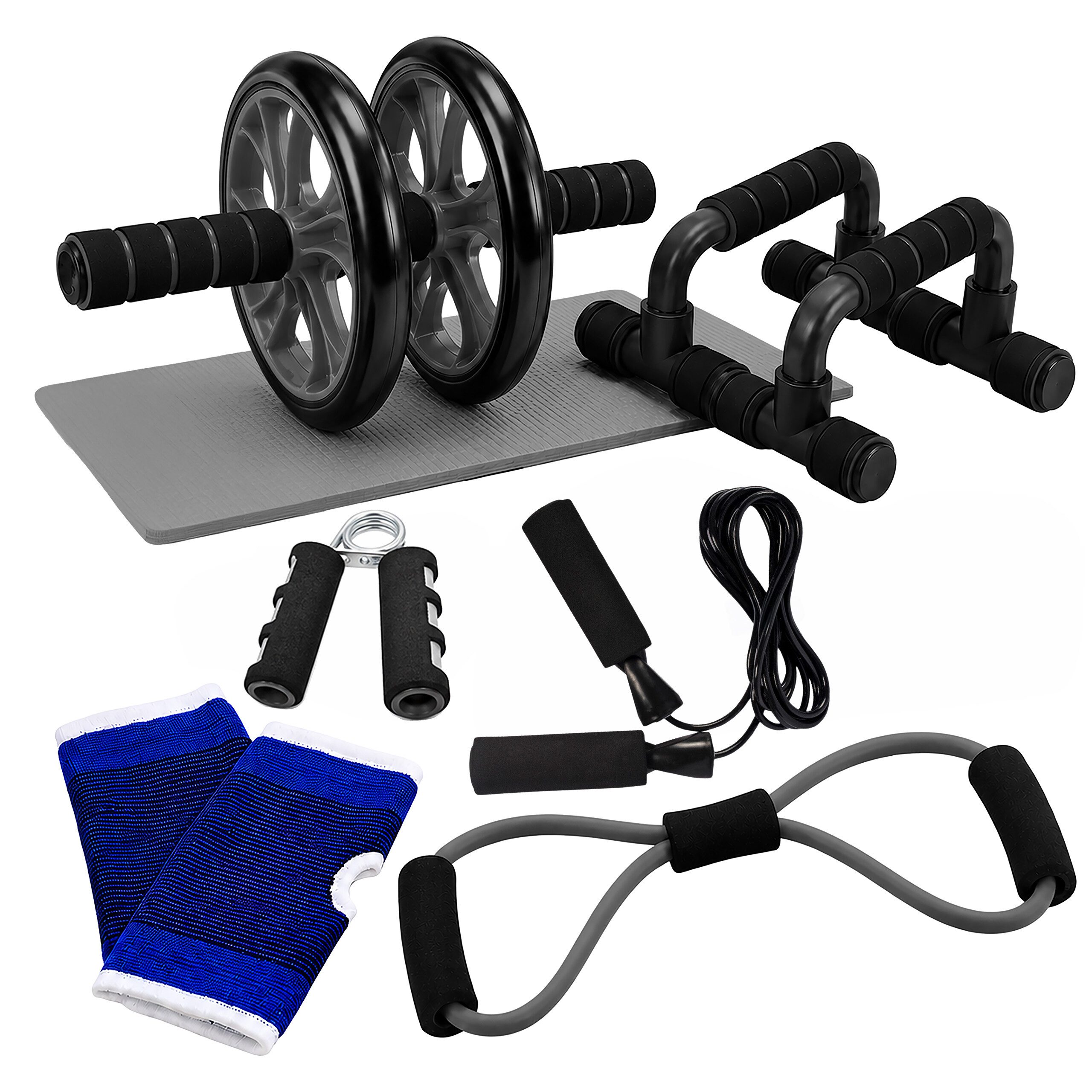 relaxdays AB-Roller 9-teiliges Fitness Set, schwarz
