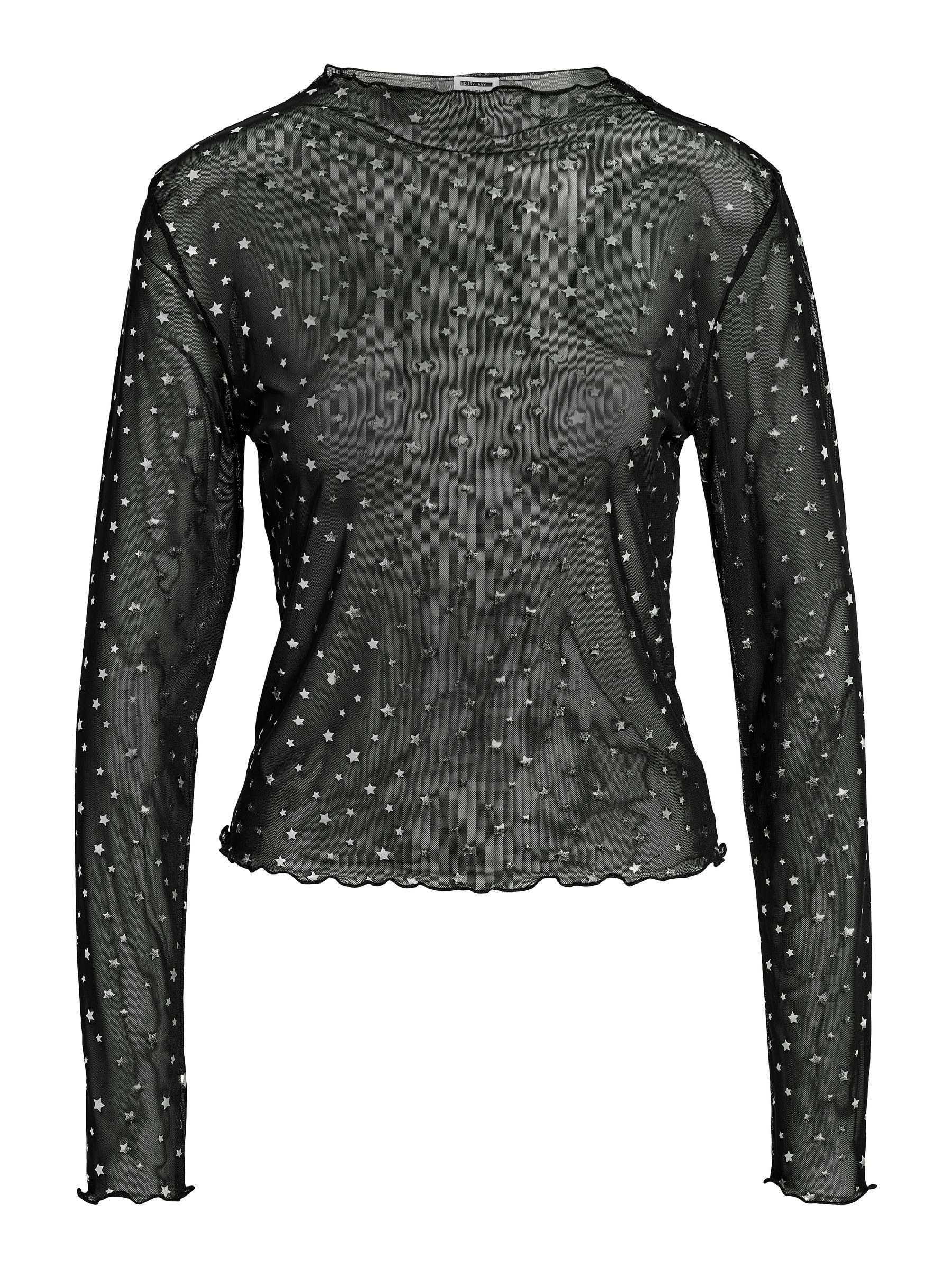 Noisy may Shirttop Glitzer-Effekt Langarm Regular Fit NMSTAR FOIL L/S HIGH NECK MESH JRS FWD