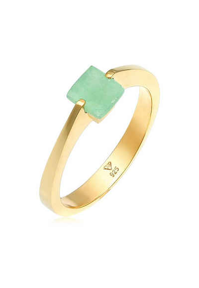 Elli Premium Fingerring »Jade Grün Dreieck klassik 925 Silber vergoldet«