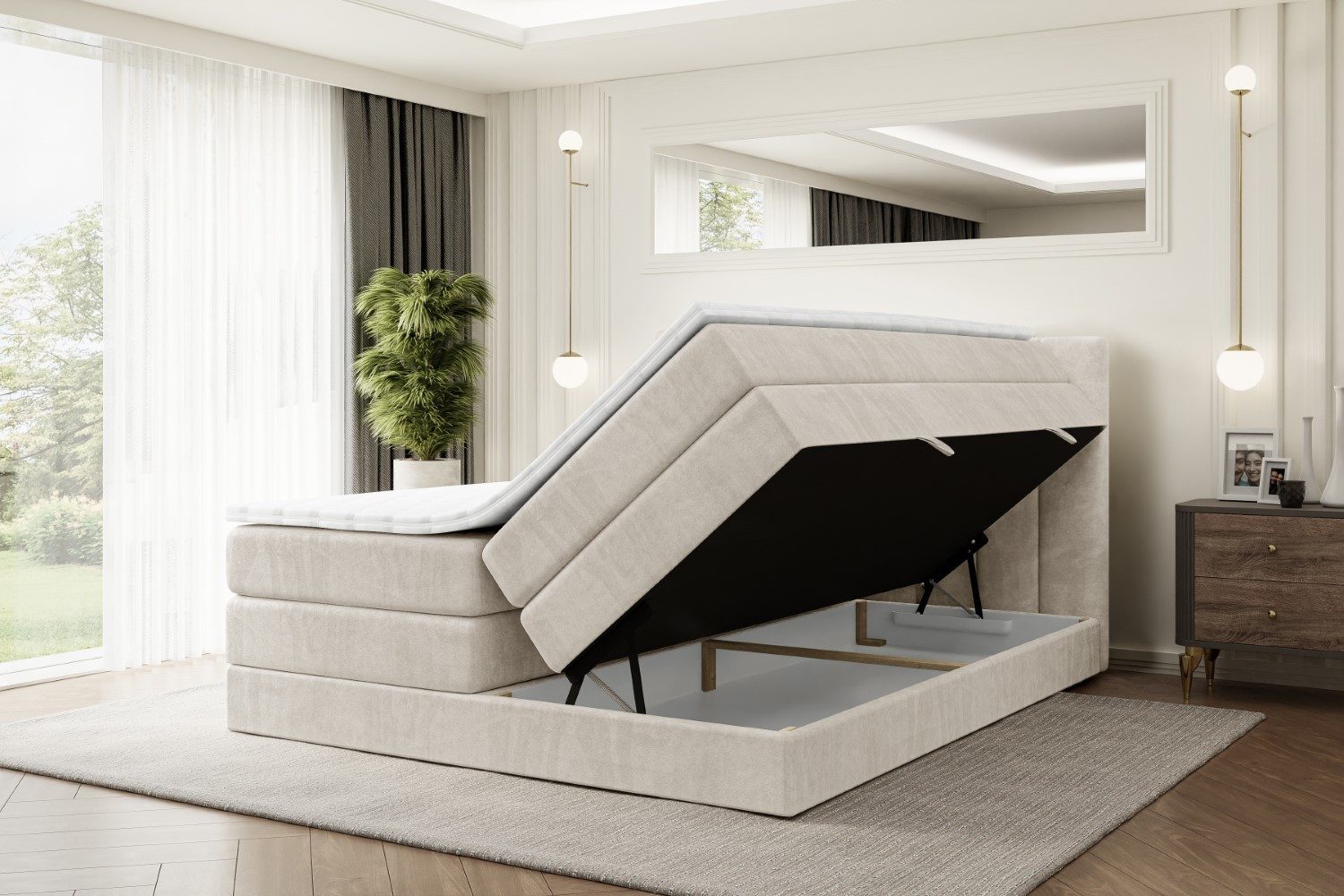 ALTDECOR Boxspringbett OTTA KING (Multipocket-Matratze H4, H3 Matratze Bonellfederung, Topper, Kopfteil)