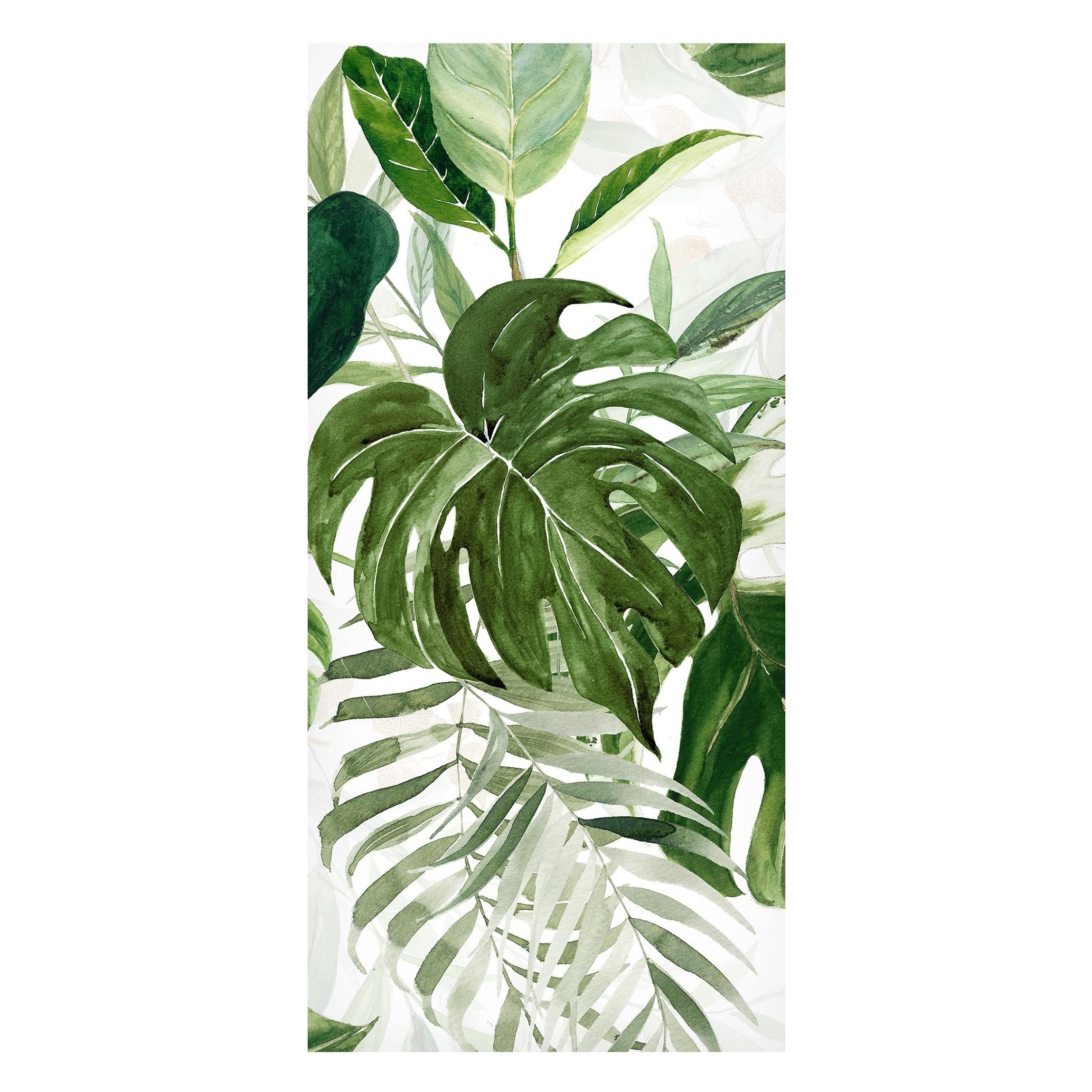 Bilderdepot24 Magnettafel Küche grün Aquarell Tropisches Arrangement mit Monstera, (1-tlg., Magnetboard Pinnwand für die Wand - metallische Tafel für Magnete), Magnetwand groß mit Motiv Büro Memoboard magnetisch Hochformat