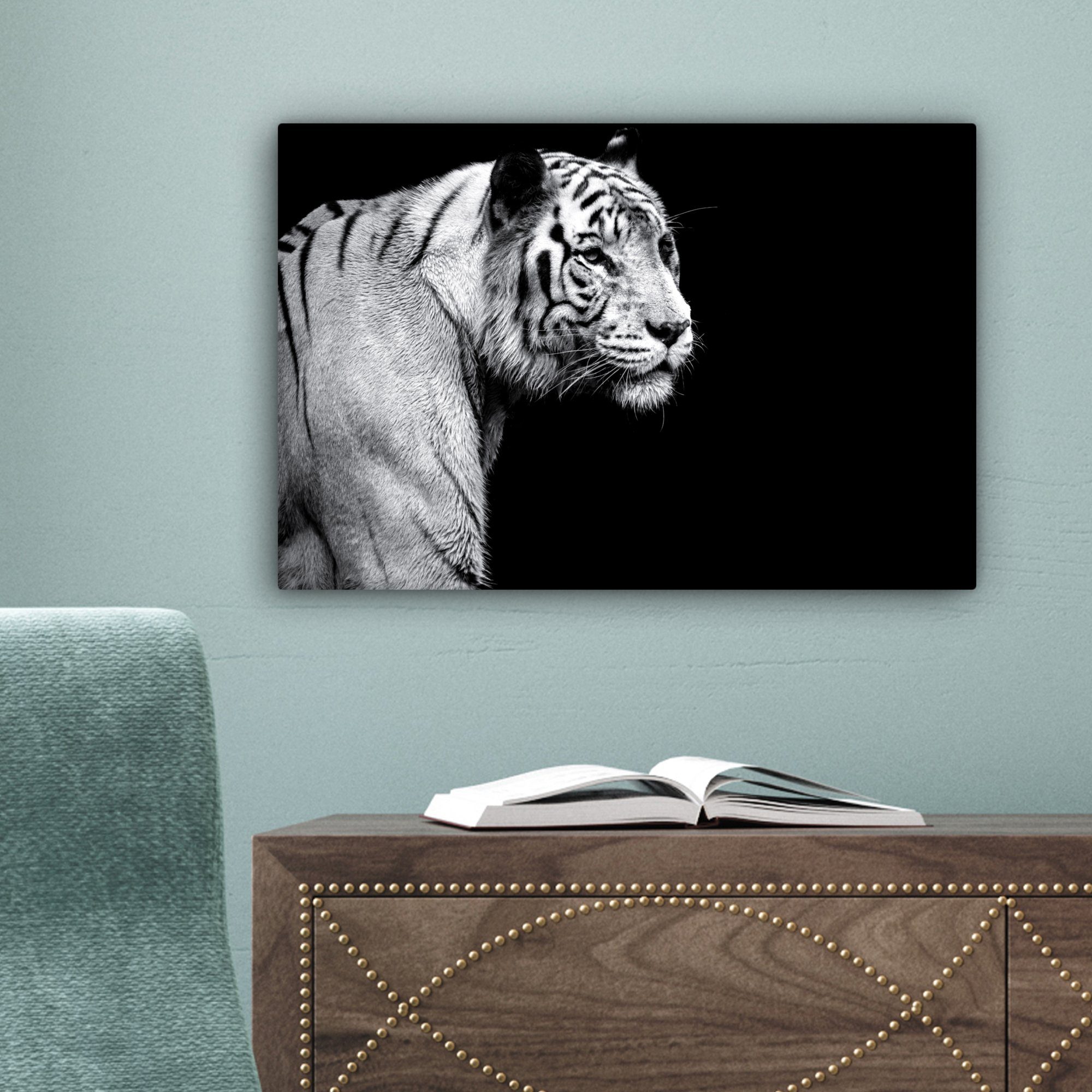 OneMillionCanvasses® Leinwandbild Tiger - Wilde Wanddeko, Licht, Leinwandbilder, Aufhängefertig, cm Wandbild (1 St), 30x20 Tiere 