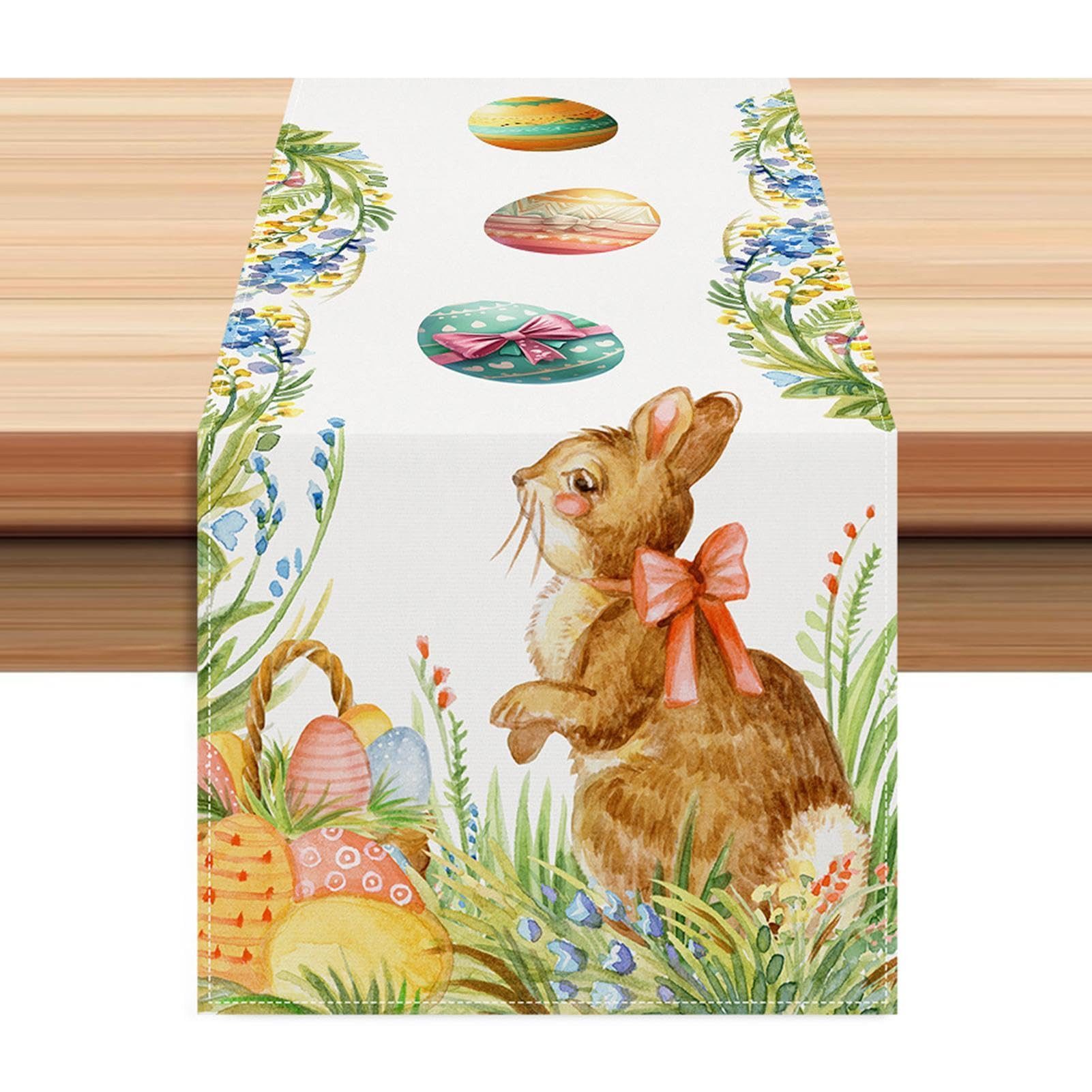 Minicloss Tischläufer Ostertischläufer 183×33 cm – Rustikale Frühlingsdeko mit Ostereiern (1-tlg), wiederverwendbar, dekorativer Tischläufer für Esszimmer & Küche