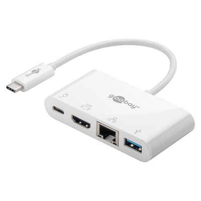 Goobay USB-Verteiler USB-C Multiport Adapter (5 Gbit/s Übertragungsrate, 4K @ 30 Hz), Anschlüsse 1x USB-C / 1x HDMI / 1x Ethernet / 1x USB 3.0
