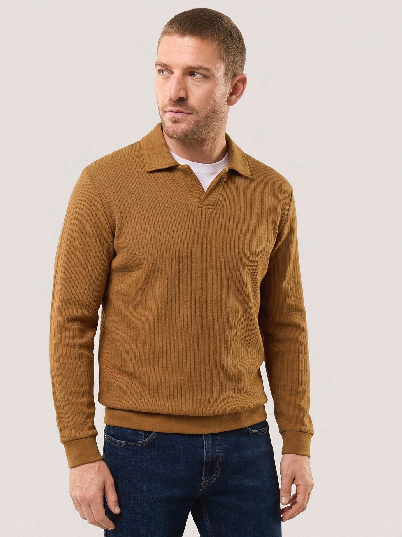 Walbusch Sweatshirt Herren Sweatshirt mit Kragen Langarm, modern, pflegeleicht