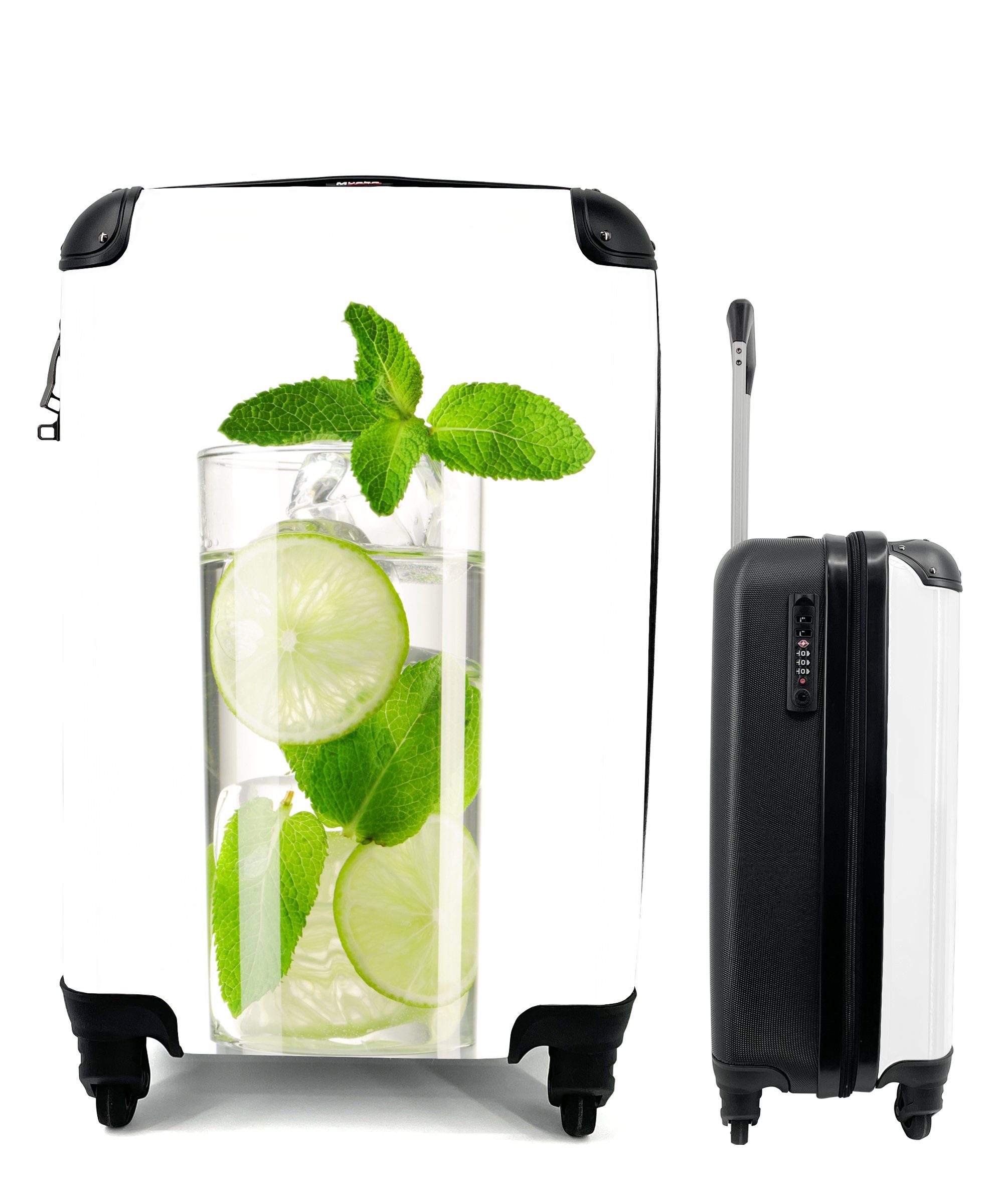 MuchoWow Handgepäckkoffer Mojito-Cocktail auf mit Hintergrund, für weißem Rollen, Handgepäck rollen, Ferien, Reisetasche Trolley, 4 Reisekoffer