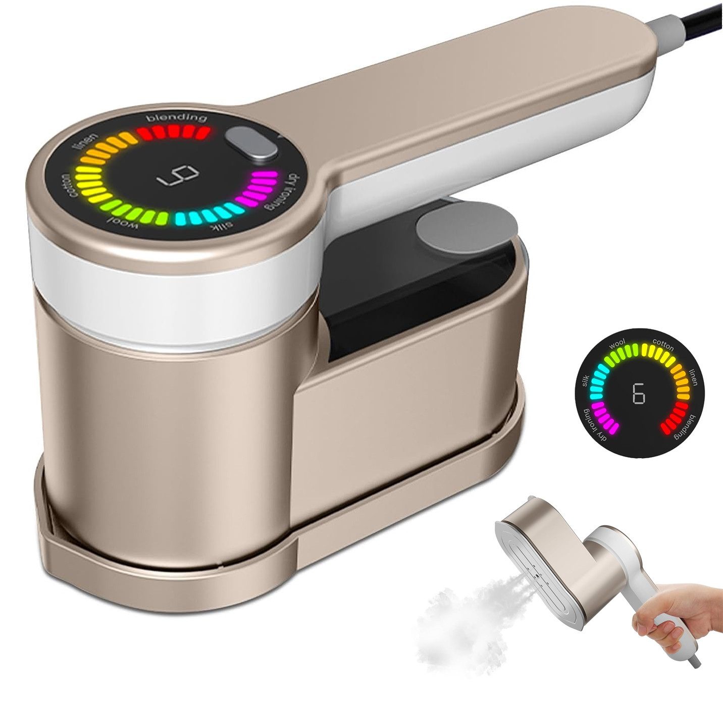 MOPUEA Dampfbürste Dampfbürste Mini Bügeleisen Dampfbügeleise 6 Bügelmodi mit LED-Anzeige, 1200 W, mit isoliert Basis,120ml Wassertank,Trocken Nassbügeln