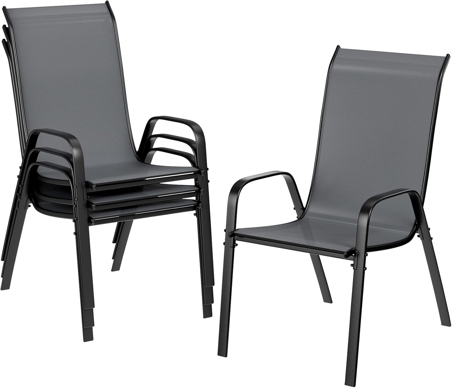 TLGREEN Stapelstuhl Gartenstühle Stapelstuhl,Camping Stapelbar Hochlehner, (Terrassenstuhl Textilene Stahlgestell für Gärten Innenhöfe Balkone Restaurants, 4 St), 150 kg Belastbar
