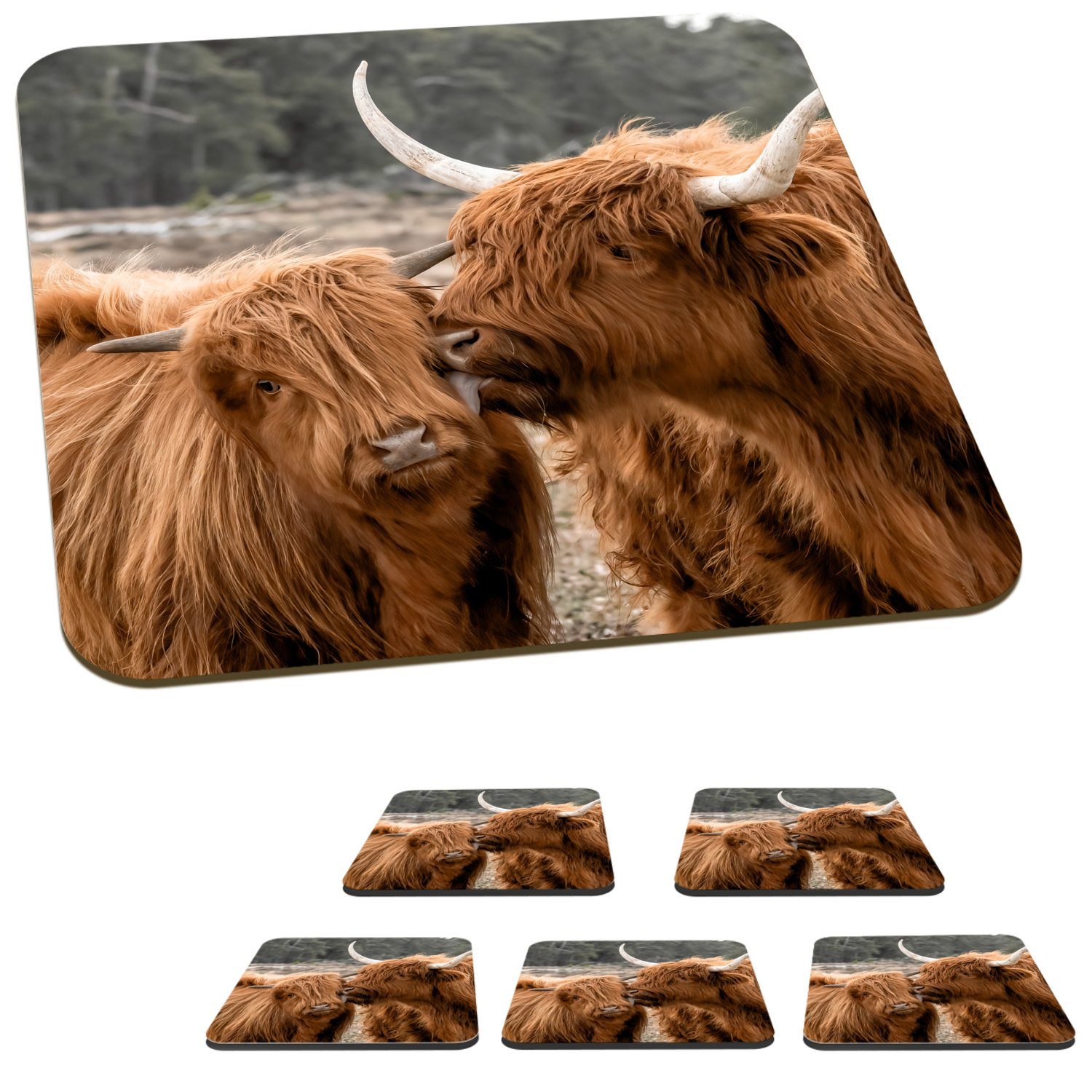 Tischuntersetzer, Kuh 6-tlg., Korkuntersetzer, Gläser, - Untersetzer, Zubehör Tiere, Glasuntersetzer, - Highlander Glasuntersetzer Tasse Schottischer für MuchoWow