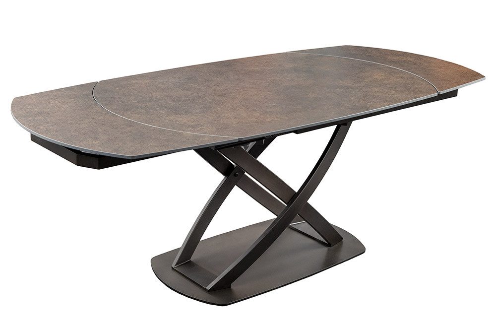 riess-ambiente Esstisch INCEPTION 130-190cm dunkelbraun – oval, Keramik, Rost-Design, Metall (Einzelartikel, 1-St), ausziehbare Platte für 6–8 Personen – ideal für Esszimmer oder Küche
