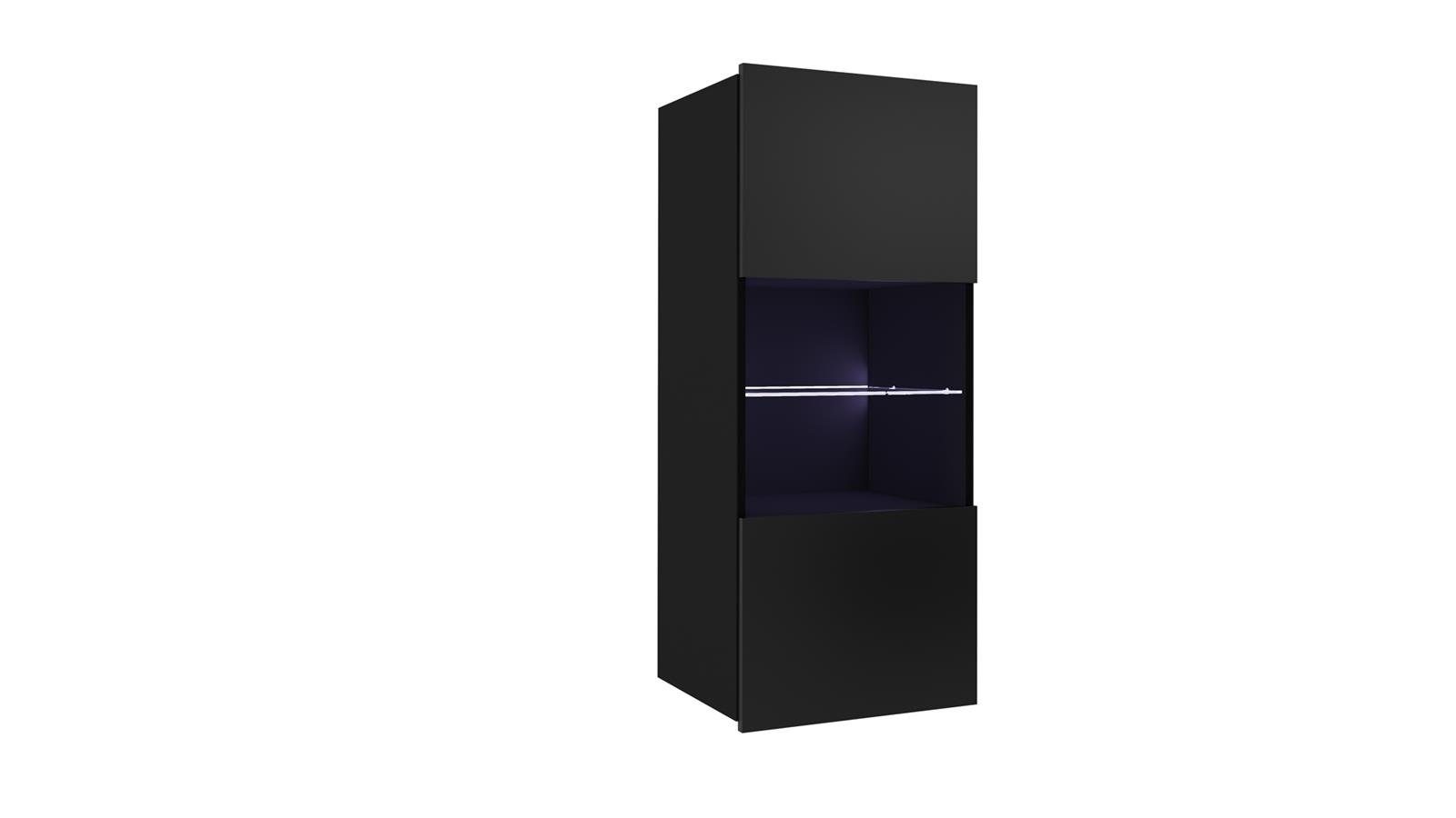 und Wohnwand Regal Vitrine 2x mit (hängend oder mit inklusive Glastüren, montierbar, mit V, TV-Schränke), stehend und Schwarz LED ohne Beautysofa 3x Calabrini