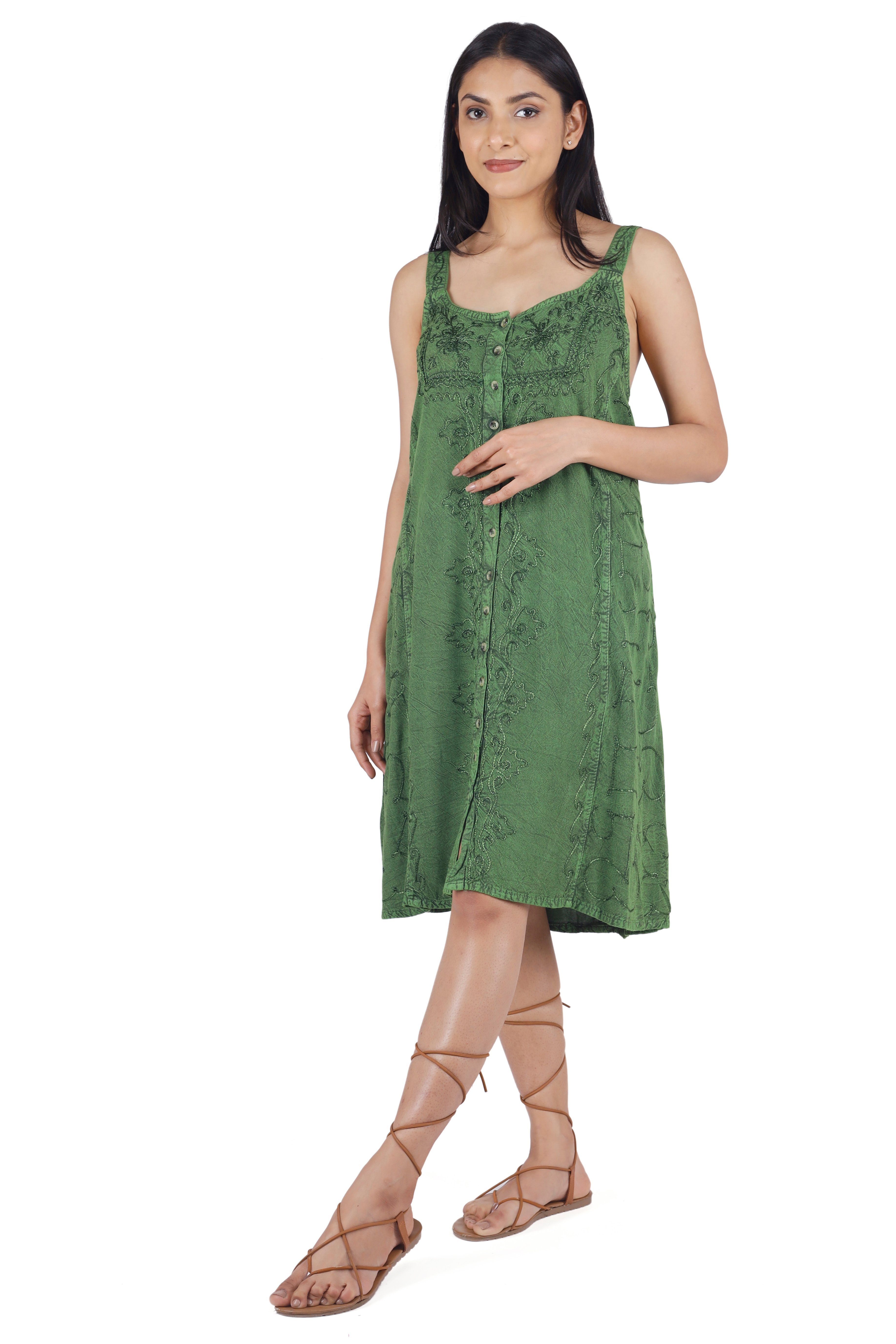Guru-Shop grün Midikleid alternative 9 Bekleidung indisches -.. Kleid, Besticktes Design Boho Minikleid
