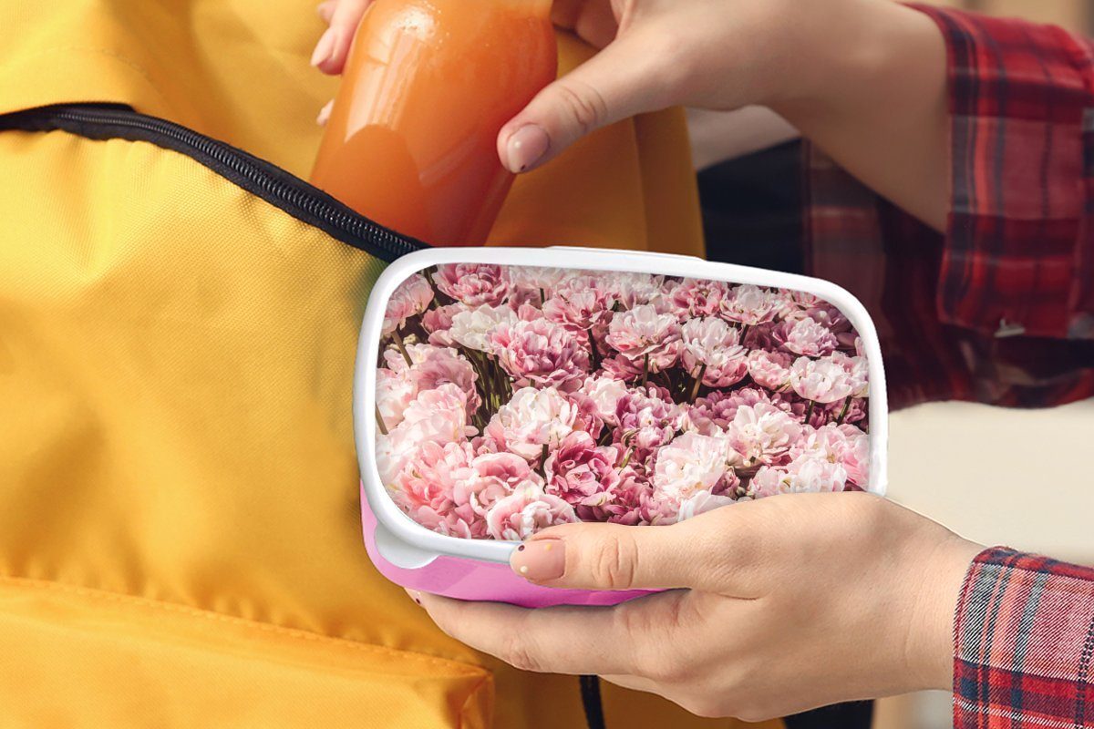 MuchoWow Lunchbox Blumen - Natur Erwachsene, Snackbox, Kinder, Mädchen, für Kunststoff Brotbox Brotdose Kunststoff, (2-tlg), - Rosa