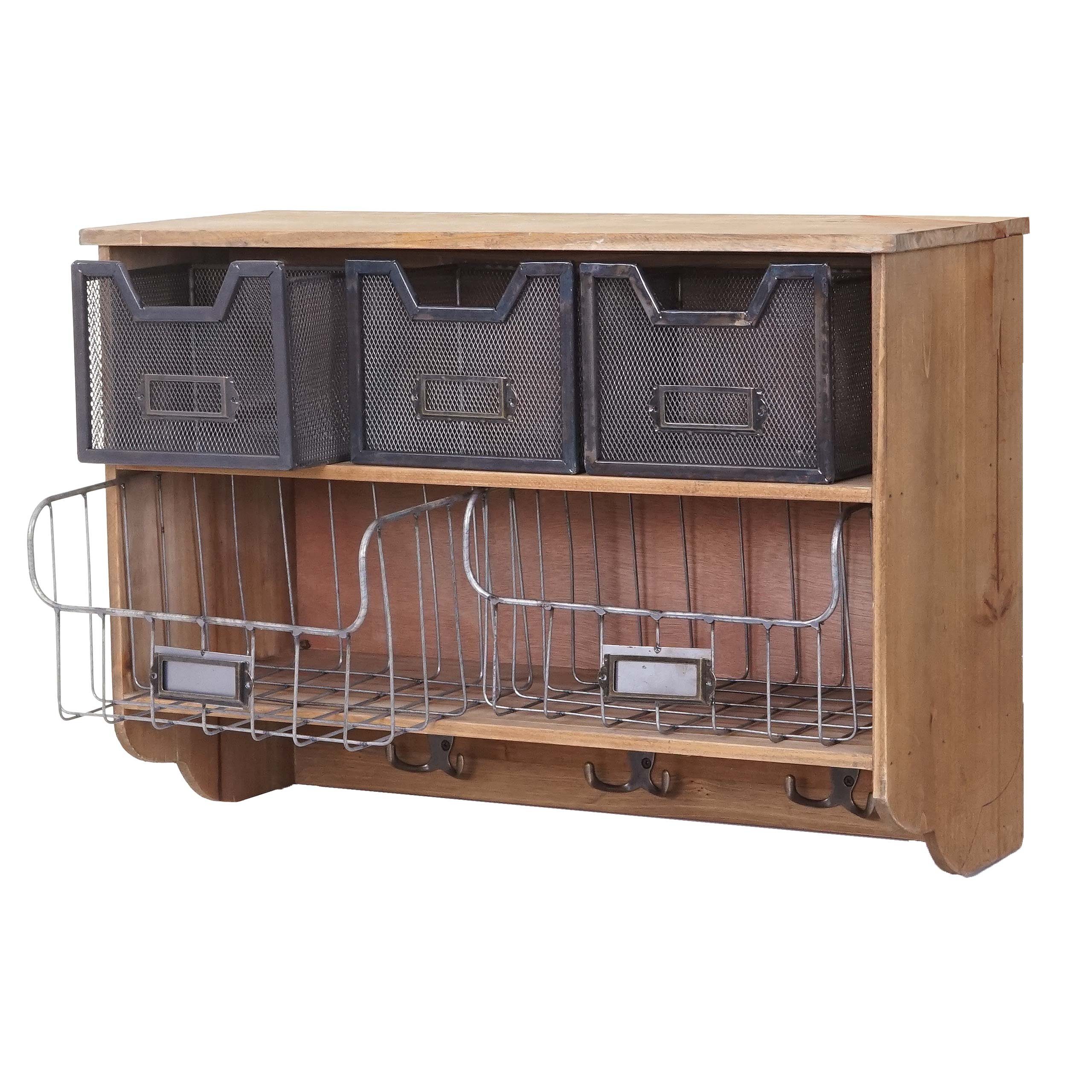 MCW Garderobenpaneel MCW-A43-G, Shabby-Look, 3 Haken, 3 kleine und 2 große Schubladen