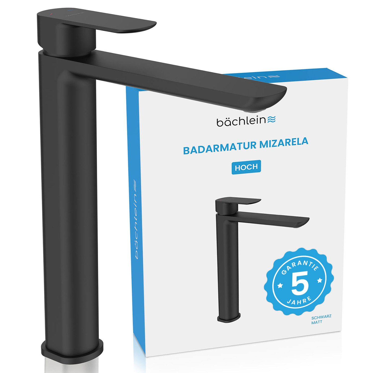 Bächlein Badarmatur Mizarela hoch - klassisches Design - ideal für Aufsatzwaschbecken hochwertiger Wasserhahn im hohen klassischen Design