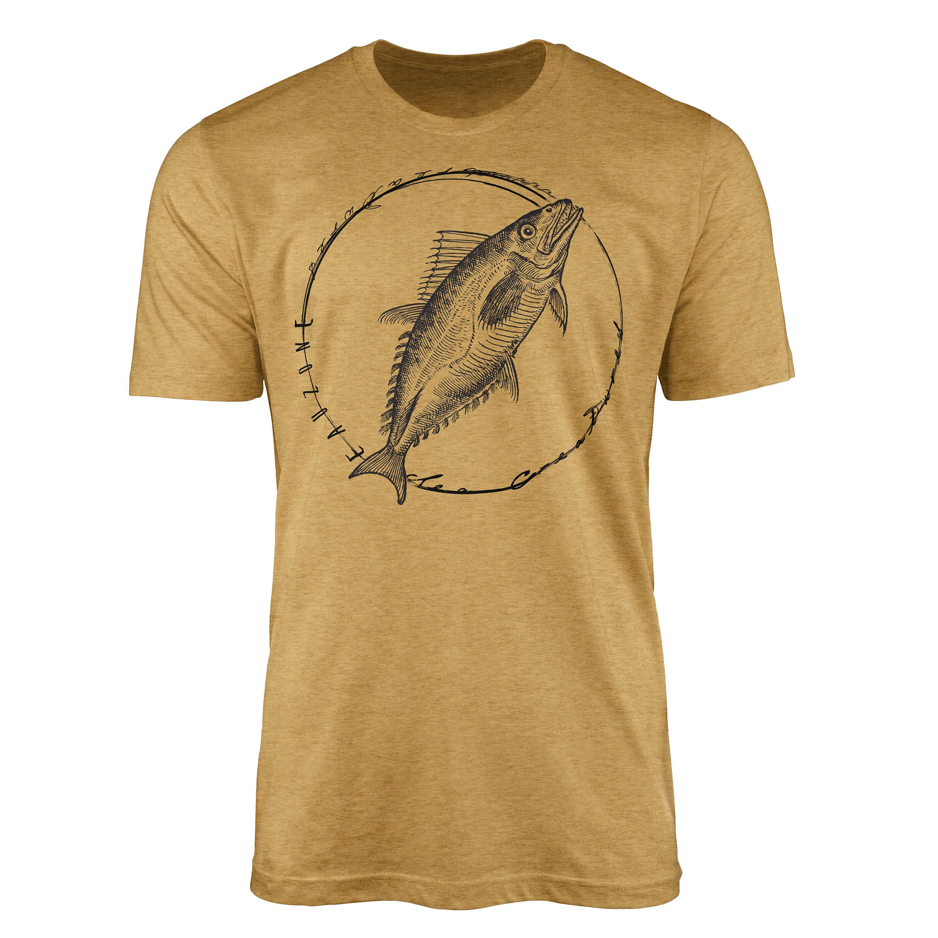 Sinus Art T-Shirt T-Shirt Tiefsee Fische - Serie: Sea Creatures, feine Struktur und sportlicher Schnitt / Sea 098 Antique Gold
