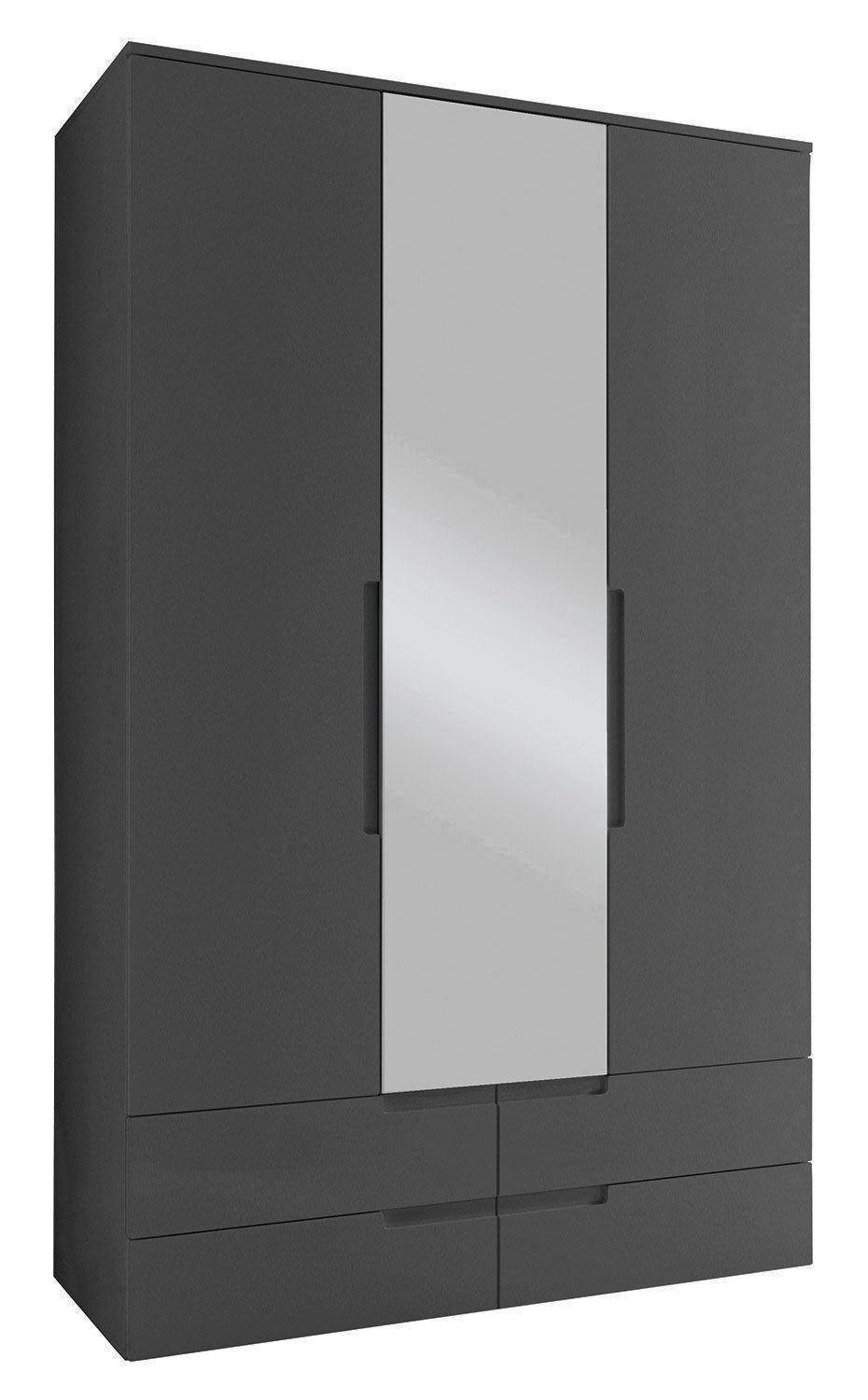 Pol-Power Drehtürenschrank SPICE, Graphit matt Dekor, 2 Türen, 1 Spiegeltür, 4 Schubladen, B 126 x H 208 x T 57 cm