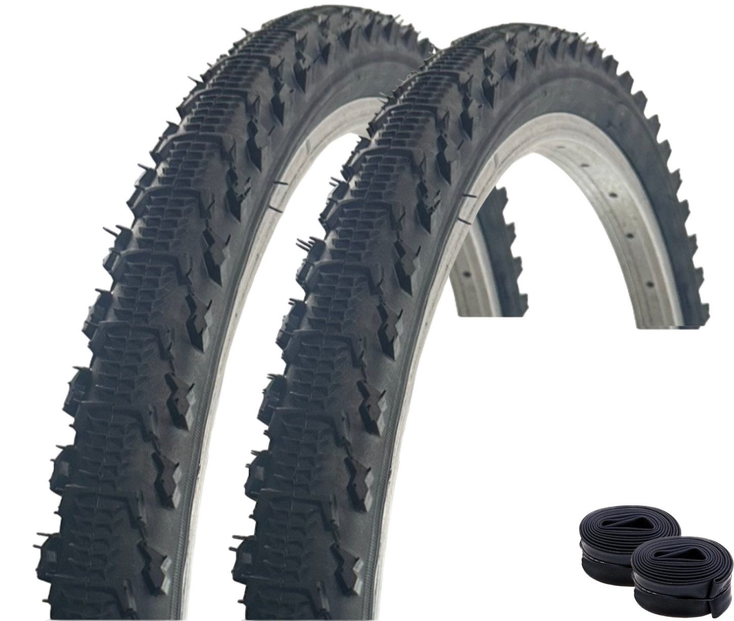 maxxi4you Fahrradreifen 2x VEE Rubber V185 26x2.00 Schwarz + 2x AV Schlauch + Reifenheber